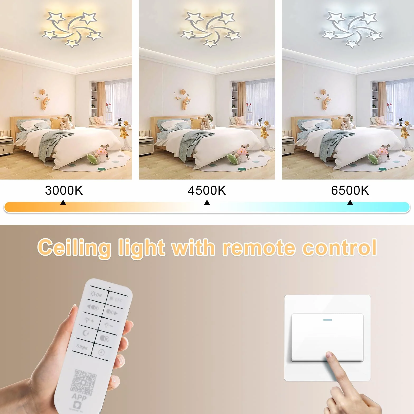 Toolight Lampa sufitowa LED do ściemniania 50 W, 6200 lm, żyrandol do pokoju dziecięcego z pilotem zdalnego sterowania 3000 K-6500K, nowoczesna akrylowa lampa sufitowa do pokoju dziecięcego, salonu,