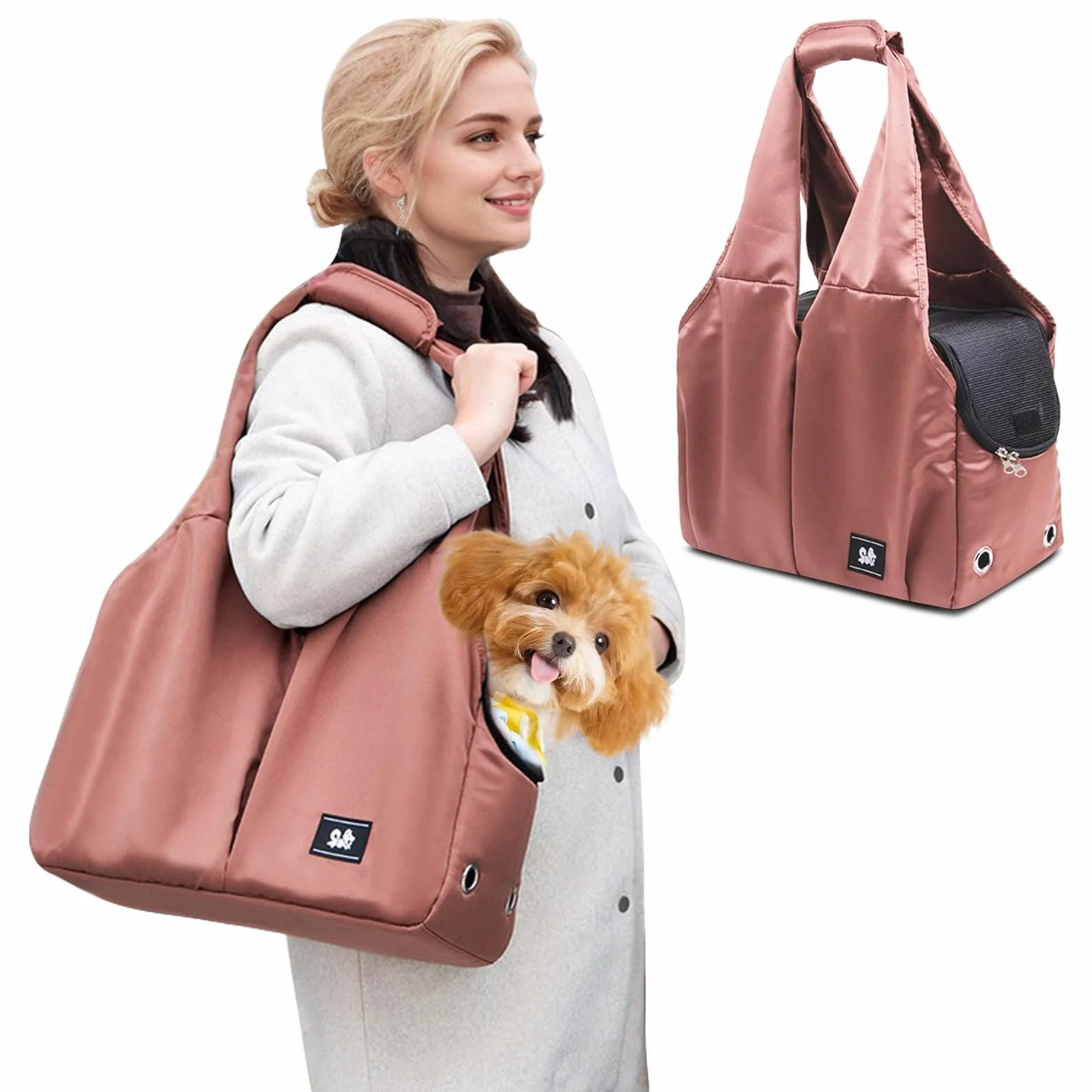 PETCUTE Torba na ramię dla zwierząt domowych, torba na ramię z kieszenią, oddychająca torba do przenoszenia zwierząt domowych, wodoodporna torba podróżna dla zwierząt domowych z wewnętrznym paskiem