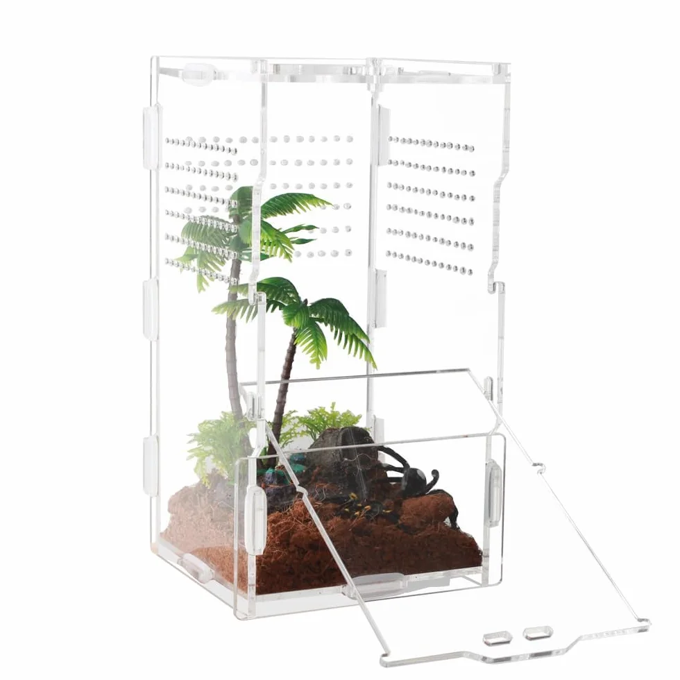 Akrylowe mini pudełko transportowe gadów, 360°, przezroczyste pudełko do hodowli ślimaków, tarantuli, jaszczurek, skorpionów, chrząszczy (20 x 10 x 10 cm)