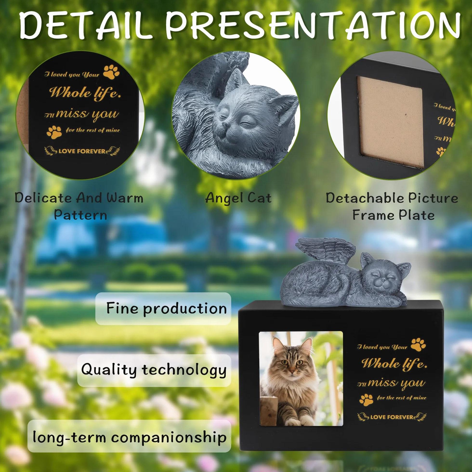 Pet Urns for Cat, Pet Memory Box, Black Wooden Cat Urns for Ashes, w zestawie z figurką kota z żywicy i aksamitną torbą do przechowywania prochów