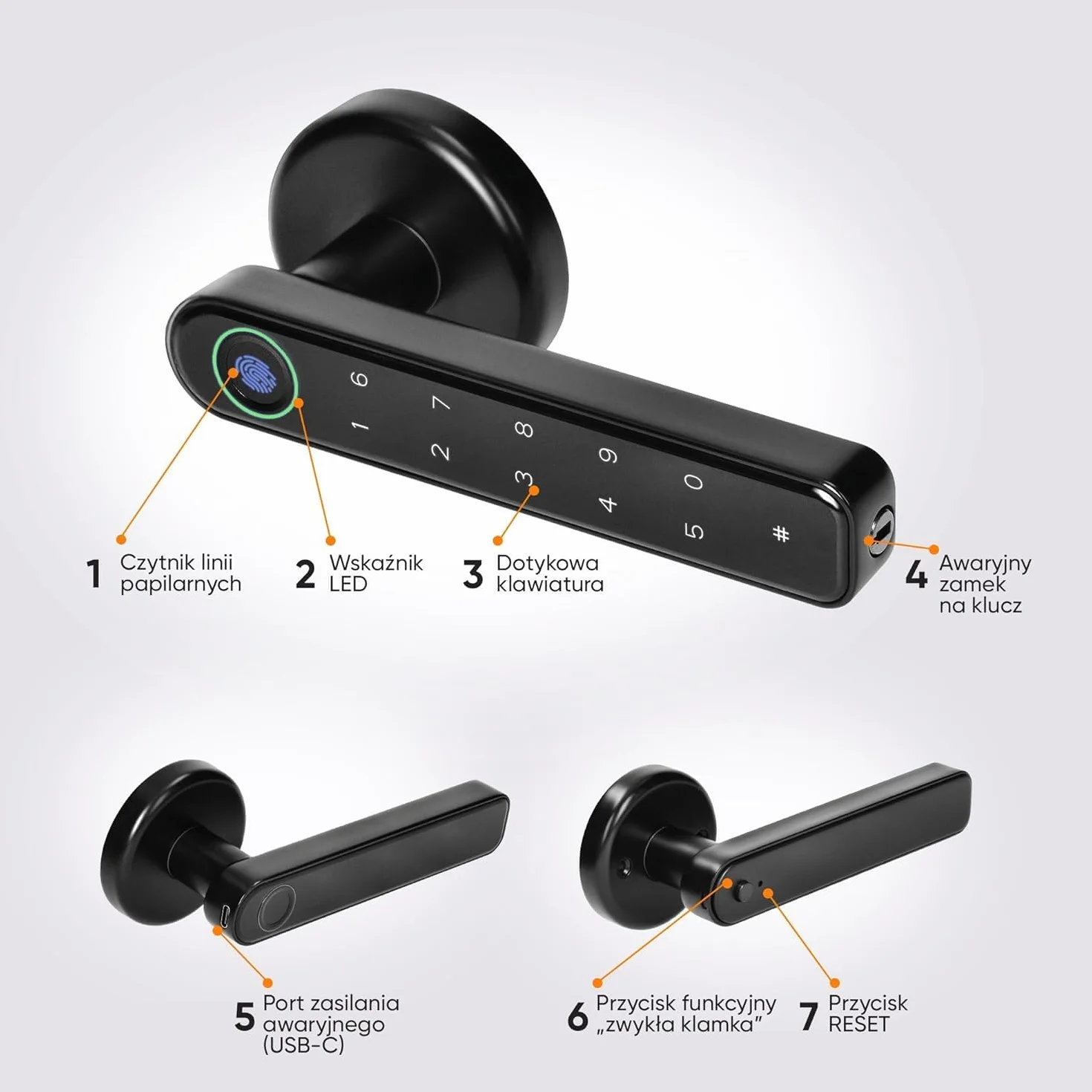 Klamka Szyfrowa z Klawiaturą - Inteligentny Zamek do Drzwi - Bluetooth 5.0/Kod/Odcisk palca Aplikacja Tuya Smart Zasilanie 4 baterie AAA Grubość drzwi:42-54mm IP20 Kolor Czarny
