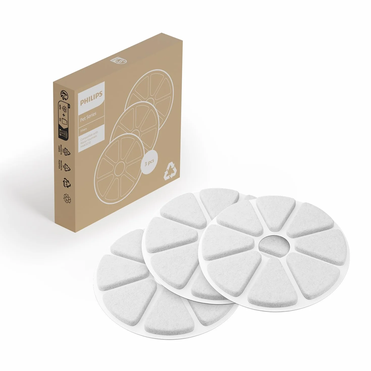 Philips Filtry Wielowarstwowy do Fontanny z serii dla zwierząt, Zestaw 3 Filtrów Wymiennych Biały PAW0010/01