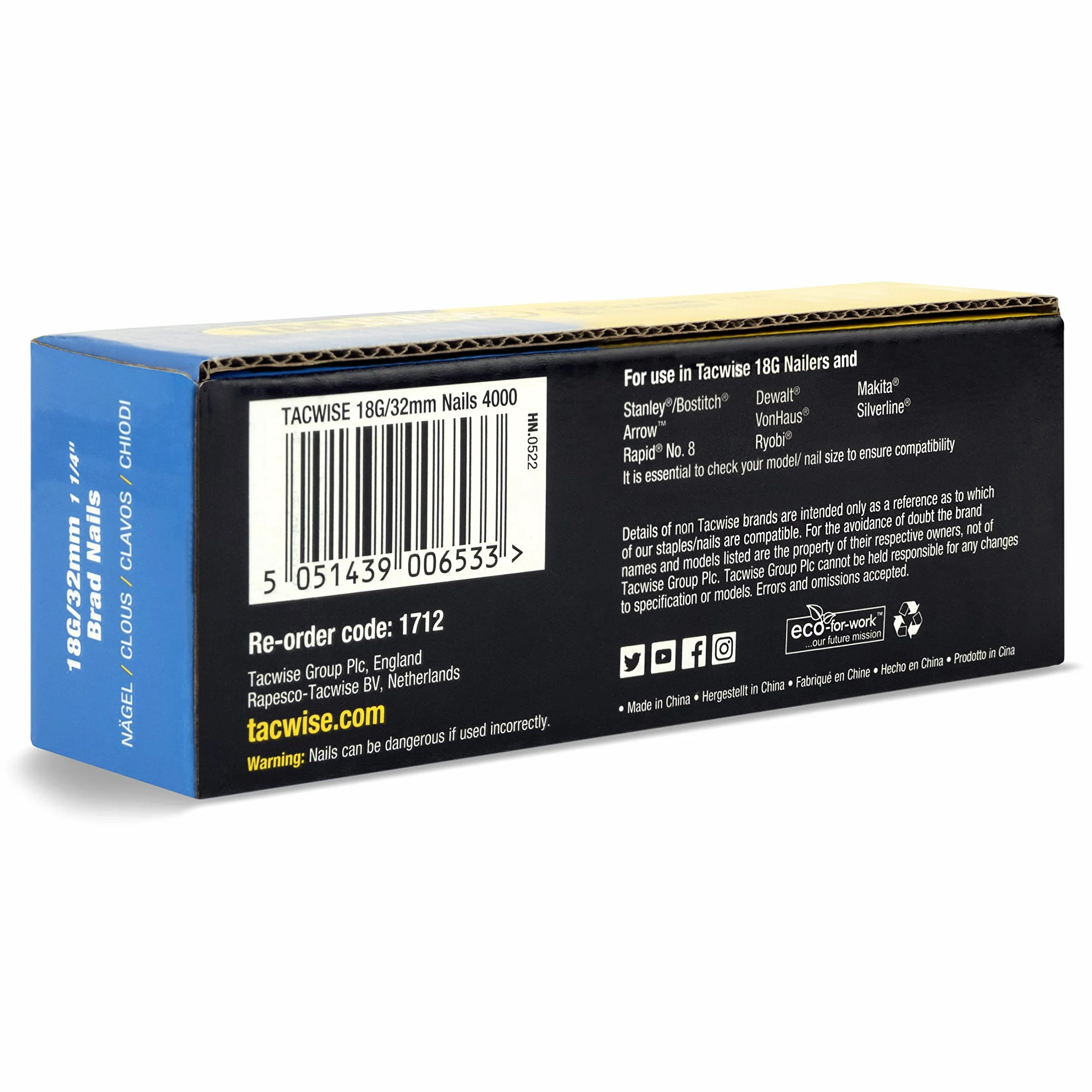 TACWISE 1712 Typ 18G 32 mm ocynkowane gwoździe Brad 4000 sztuk