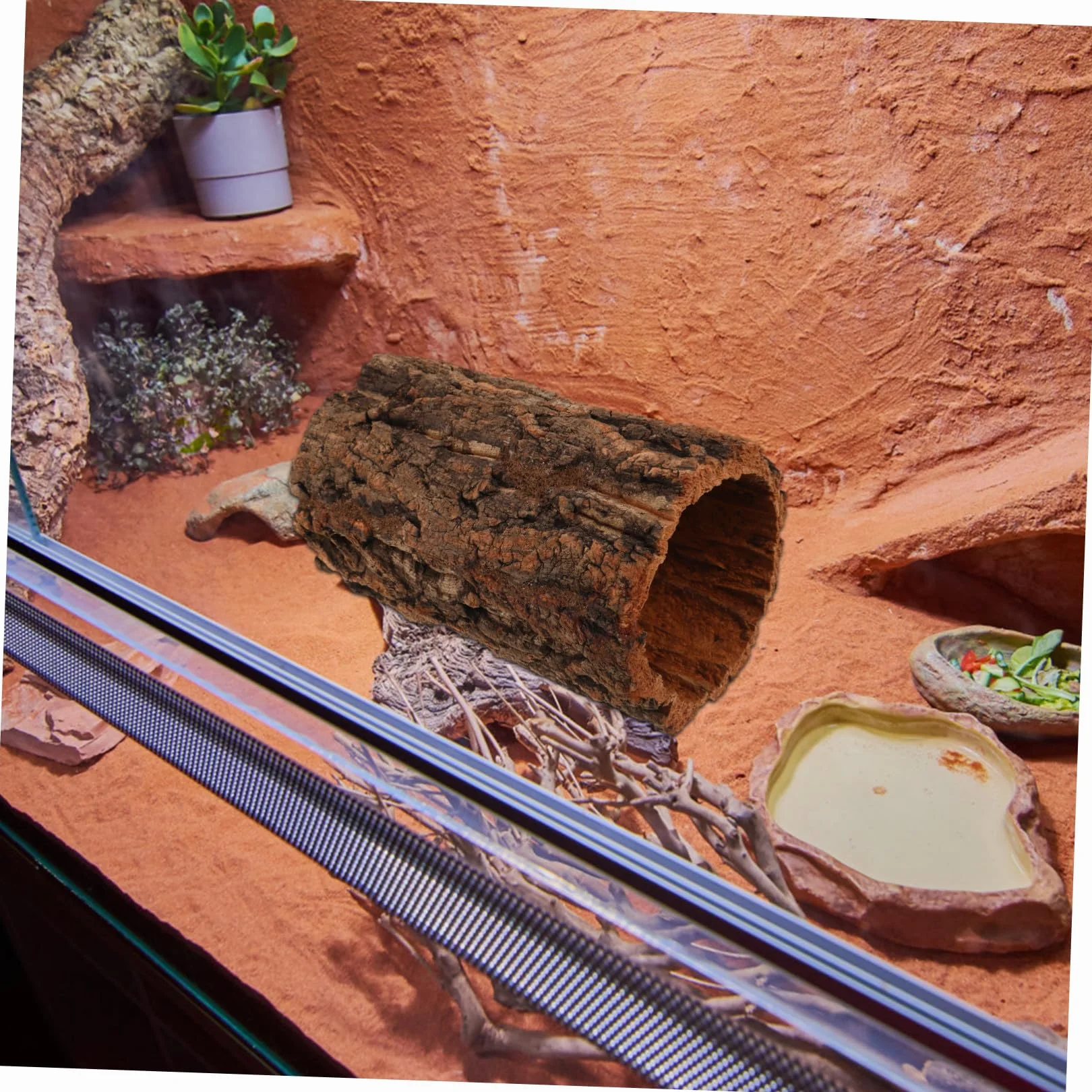 Naturalny Korowy Schron dla Gadów Drewniany Pień z Otworem Wilgotne Kryjówka Bezpieczne Schronienie dla Gekona Żółwia i Żaby Dekoracja Terrarium Rainforest