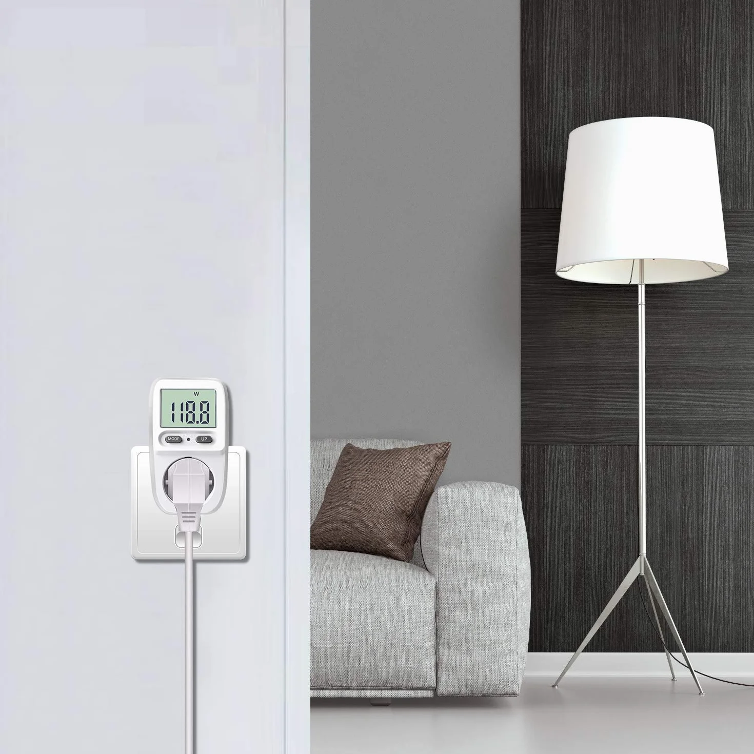 Orno WAT-419(GS) Licznik Prądu do Gniazdka Elektrycznego bez Uziemienia (typ E - Schuko) - Miernik Kosztów Energii z Ekranem LCD (brak podświetlenia) Maksymalna Moc 3680 W
