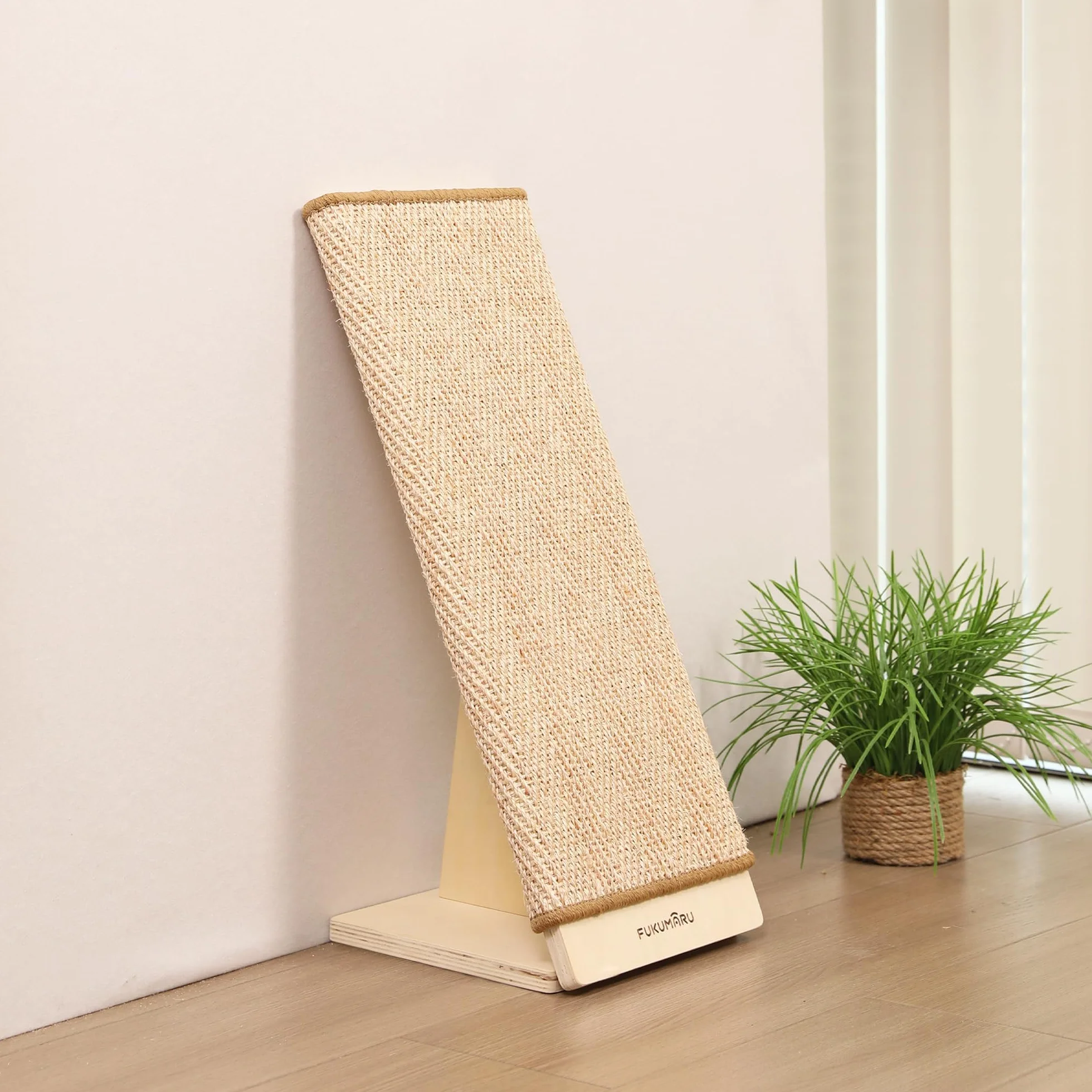 FUKUMARU Drapak Ścienny L dla Kota 65 cm, Sizal Naturalny, Rampa, Wymienny Wkład, Drewniana Rama, Ochrona przed Zadrapaniami, Deska do Drapani