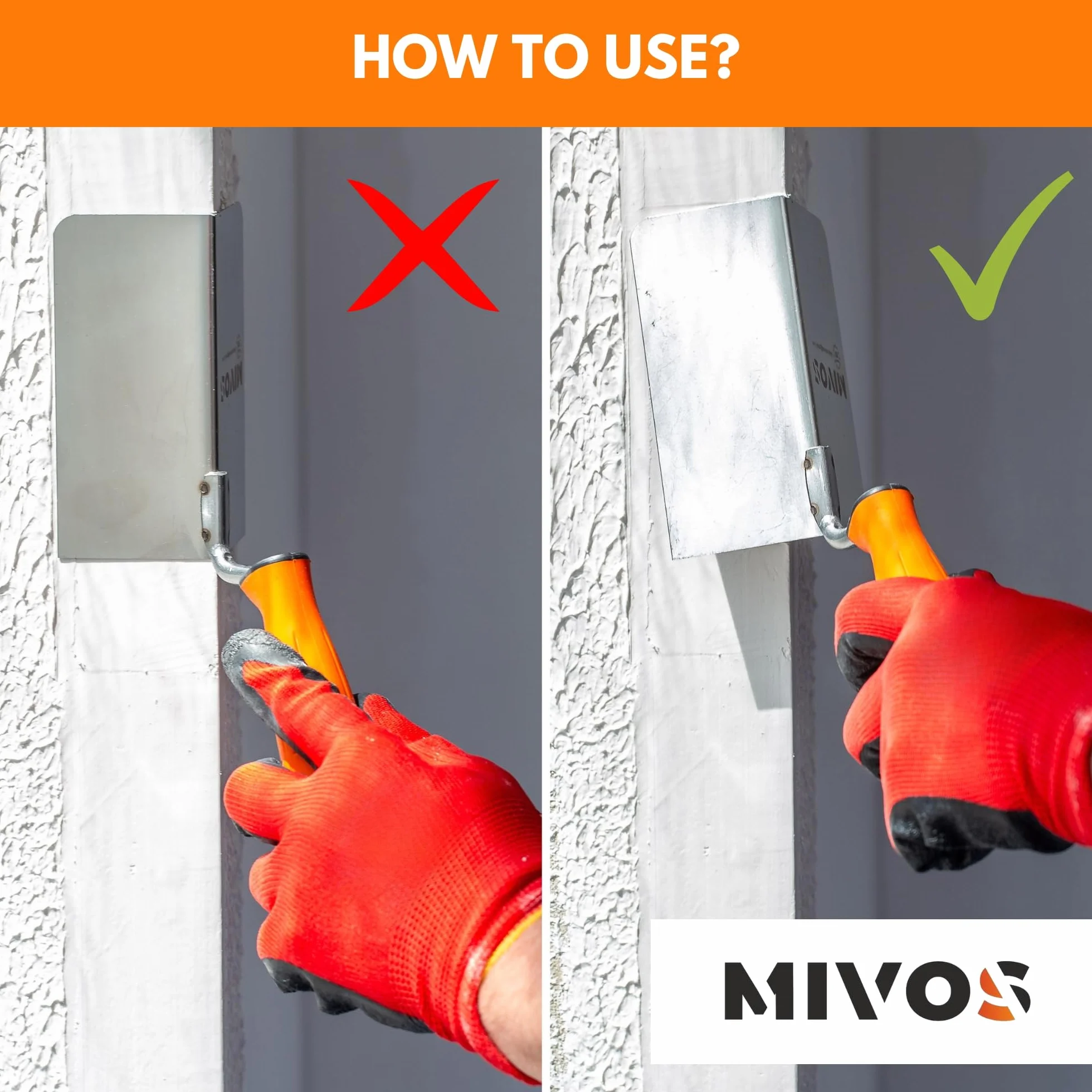 Mivos kielnia narożna ze stali nierdzewnej 120 x 60 mm – wewnętrzna i zewnętrzna z miękkim uchwytem