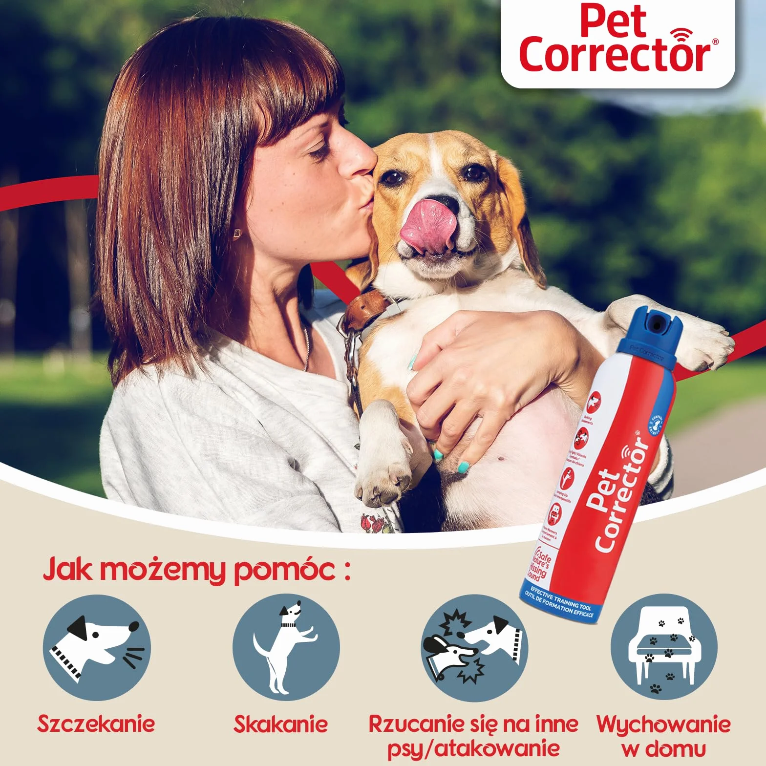 Pet Corrector do szkolenia psów. Pomaga kontrolować niepożądane zachowania: szczekanie, podskakiwanie, podkradanie jedzenia, wchodzenie na meble, walki i ataki. Humanitarny, bezpieczny, skuteczny.