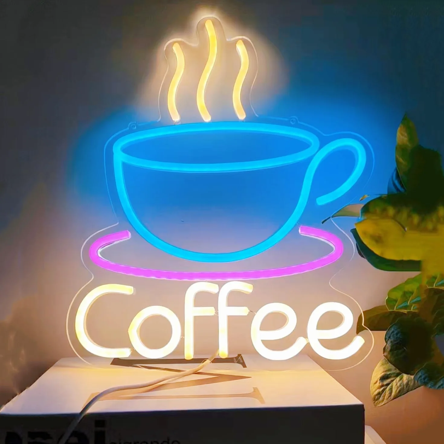 Neonowy znak LED na kubek do kawy, 5 V, zasilany przez USB, akrylowy neon z przełącznikiem ściemniania i łańcuszkiem do zawieszenia, do kawy, kawiarni, baru, na imprezę, do salonu, na prezent