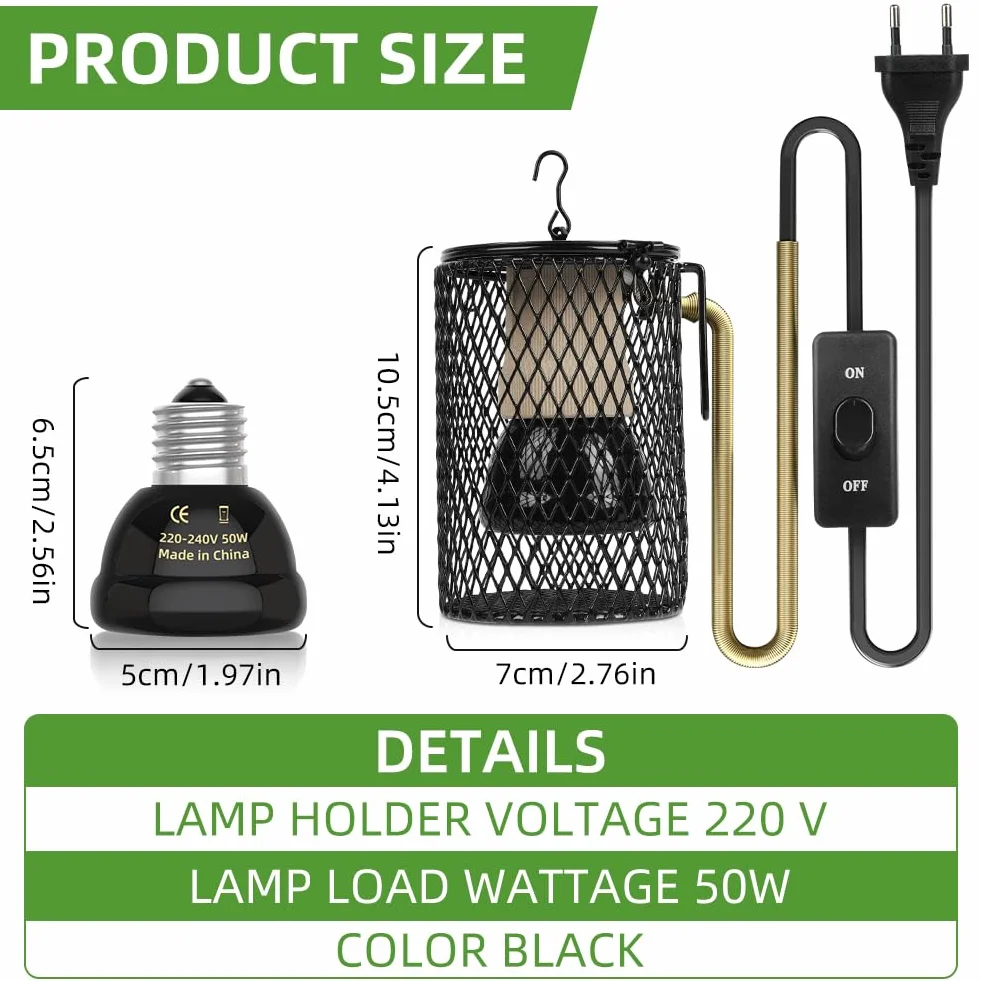 Grzewcza lampa dla gadów, ceramiczne żarówki na podczerwień, 50W, AC 220V, E27