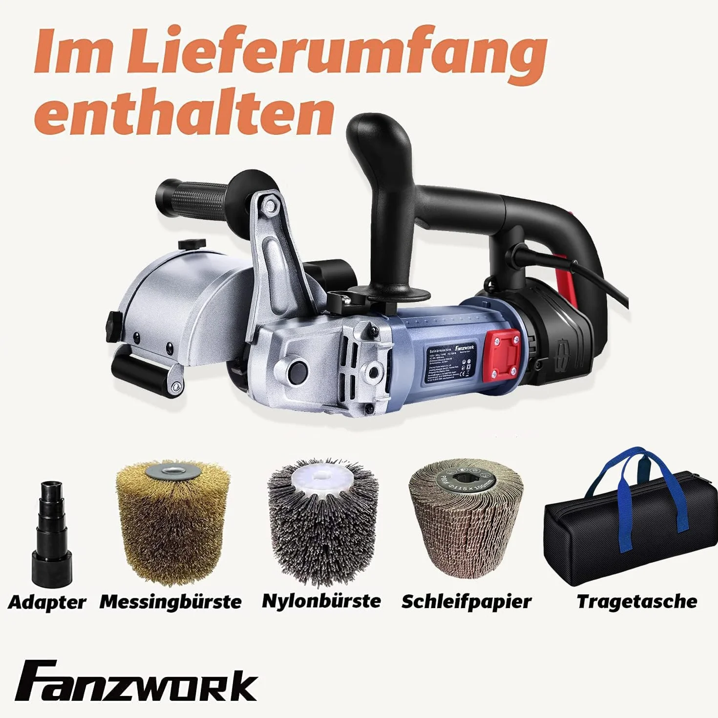 FANZWORK V2 Maszyna satynowa 1500 W z przyłączem odkurzacza, regulacją prędkości