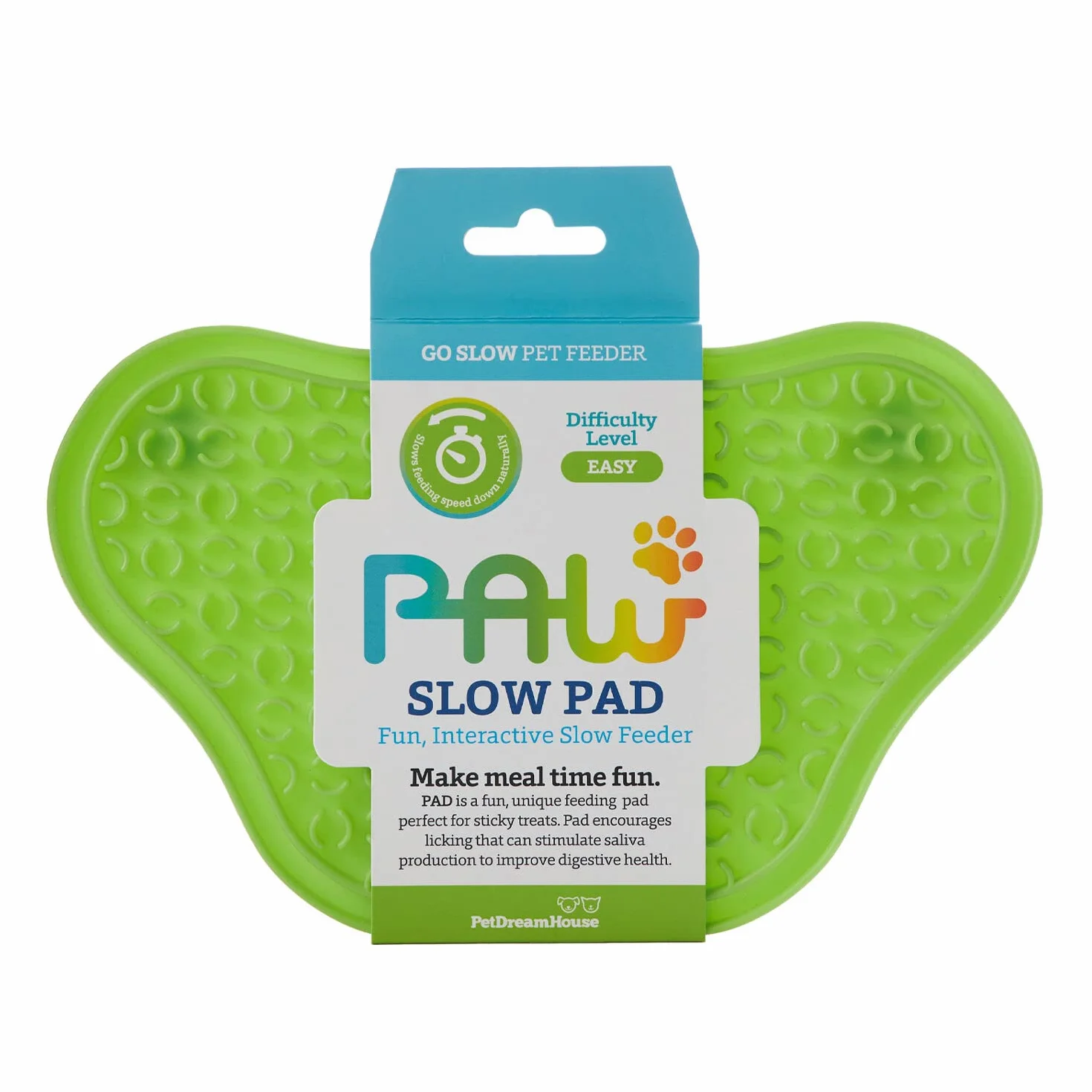 PetDreamHouse PAW Slow Lick Pad – antypoślizgowa mata do lizania dla psów i kotów, łagodząca niepokój, trwała TPE, uchwyt z przyssawką, nadaje się do mycia w zmywarce, zielona