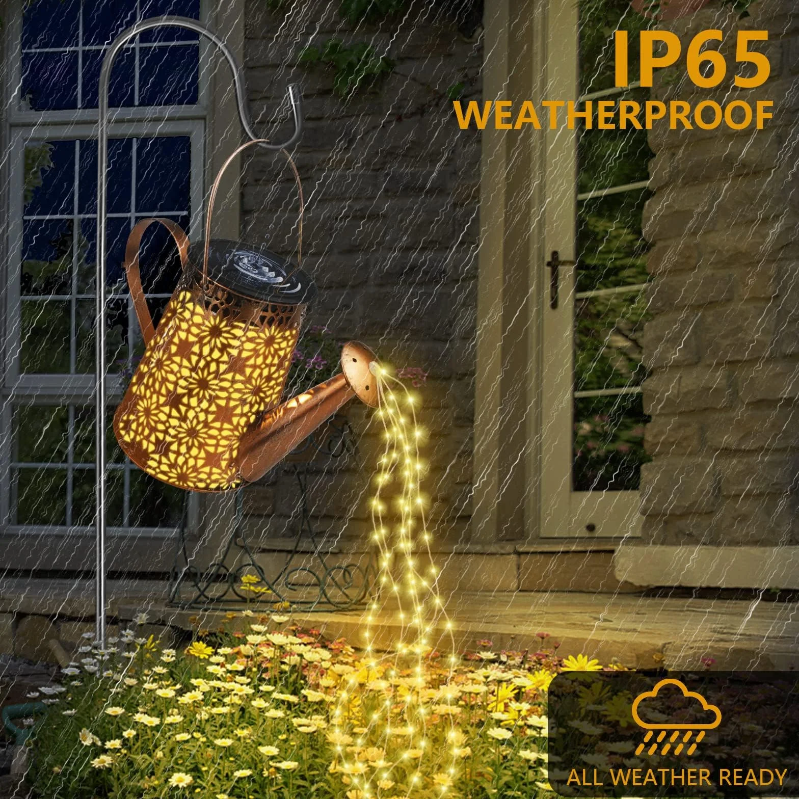HELESIN Lampy solarne z łańcuchem świetlnym, konewka Fairy Garden Light (2 sztuki), solarna konewka LED z łańcuchem świetlnym na zewnątrz, do ogrodu, na patio, doniczkę i trawnik (z 2 stojakami)