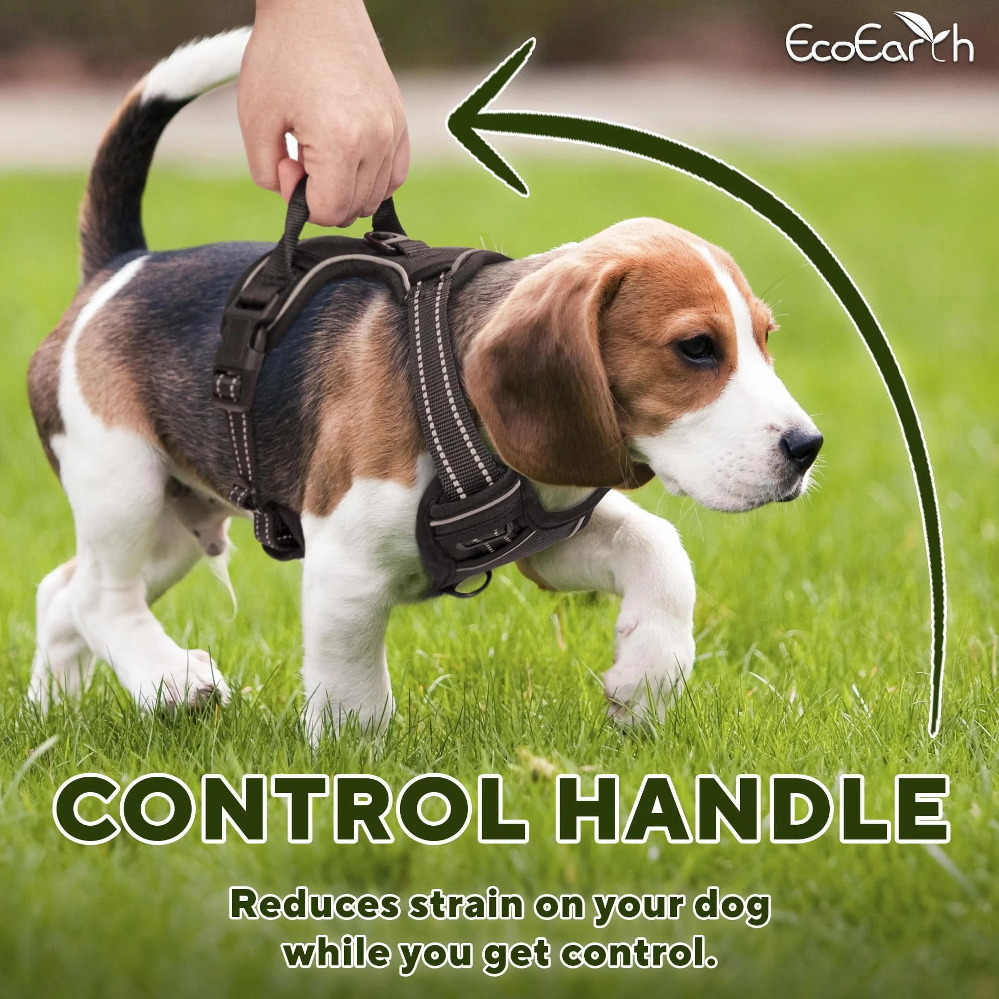 Dog Harness for Medium Dogs - Medium, Black - Soft Padded, Adjustable No Pull Design Pet Harness for Running and Hiking - by EcoEarth