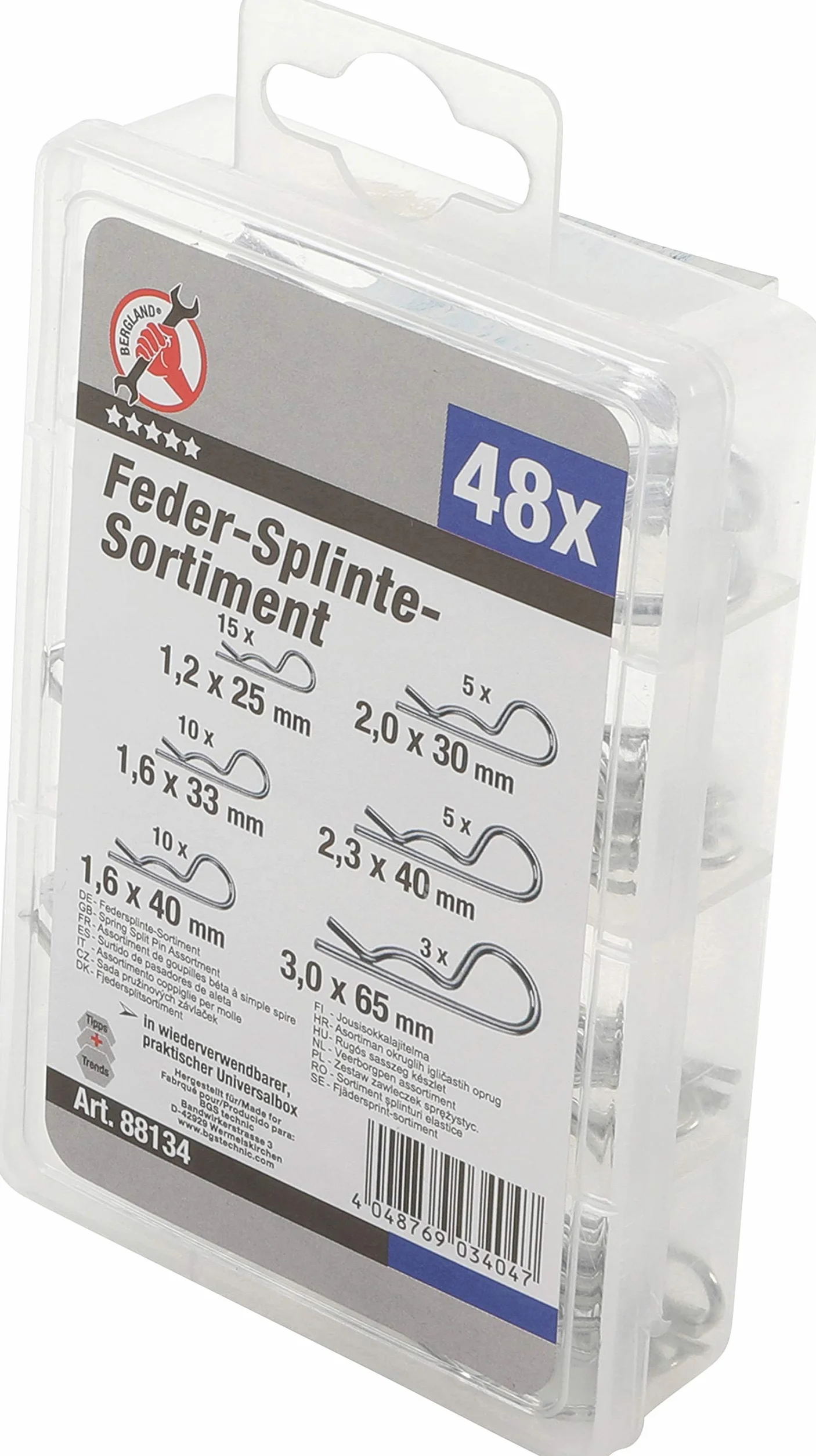 BGS Zestaw zawleczek sprężystych Ø 1,2-3,0 mm 48 szt.