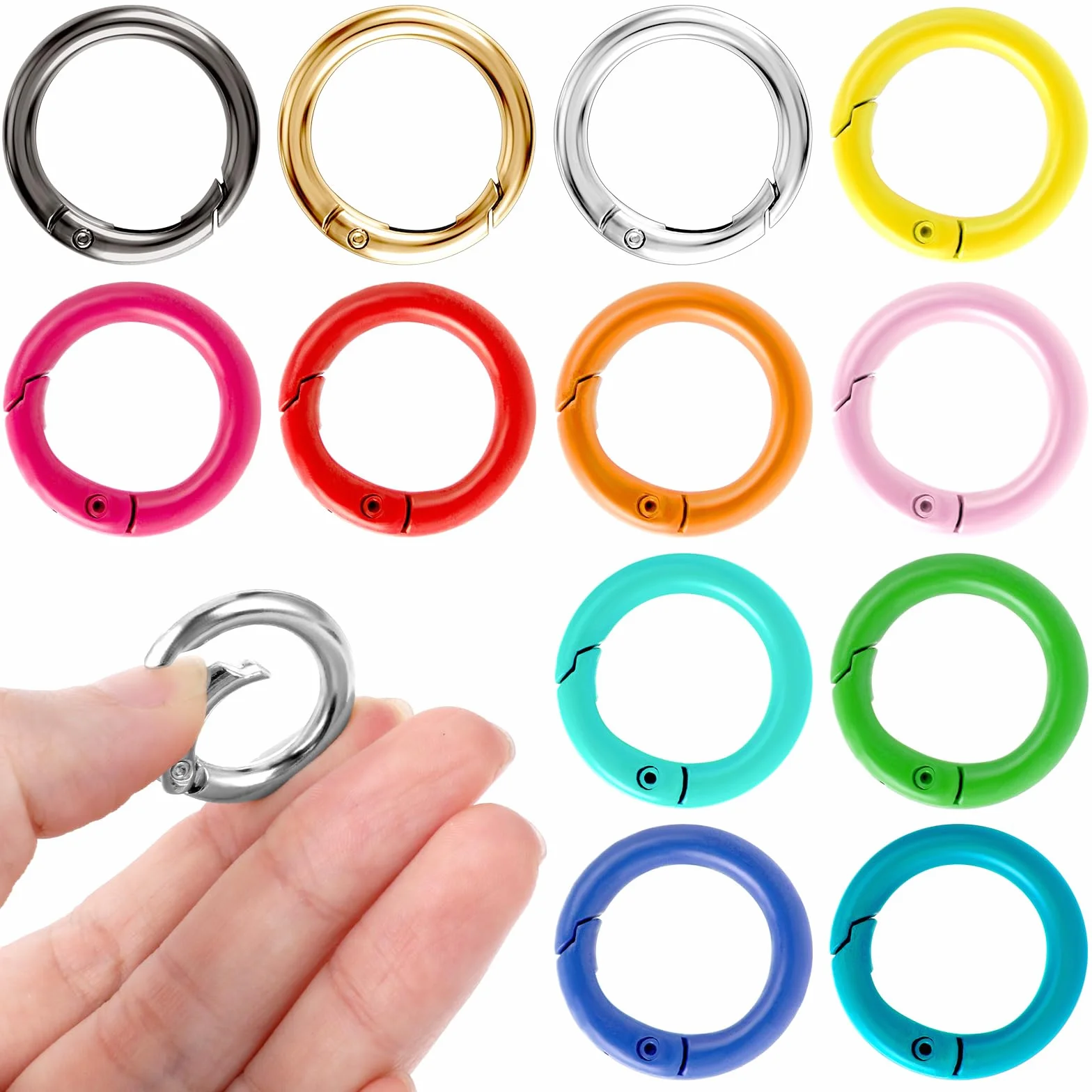 12 sztuk mini karabińczyków, okrągłe, breloczki do kluczy, 2,4 cm, kółko na klucze, metalowe kółko na klucze, mini karabińczyk, małe zaczepy, haczyki do szkoły, domu lub biura (12 kolorów)