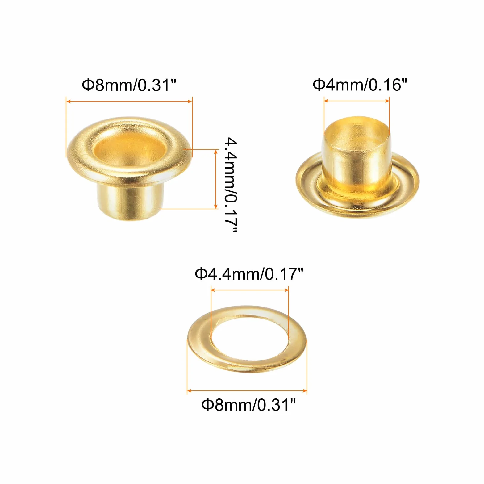 Zestaw 300 sztuk metalowych oczek QUARKZMAN 4 mm / 1/6 cala z podkładkami do butów, ubrań, pasków, etykiet, toreb, tkanin, skóry, projektów DIY (złoto)
