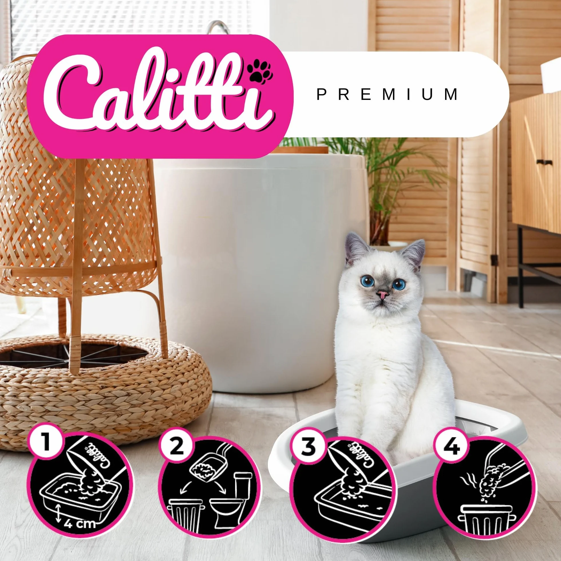 Calitti Crystals Silikonowy Żwirek do Kuwety Bezpyłowy Antybakteryjny 3,8l x 8