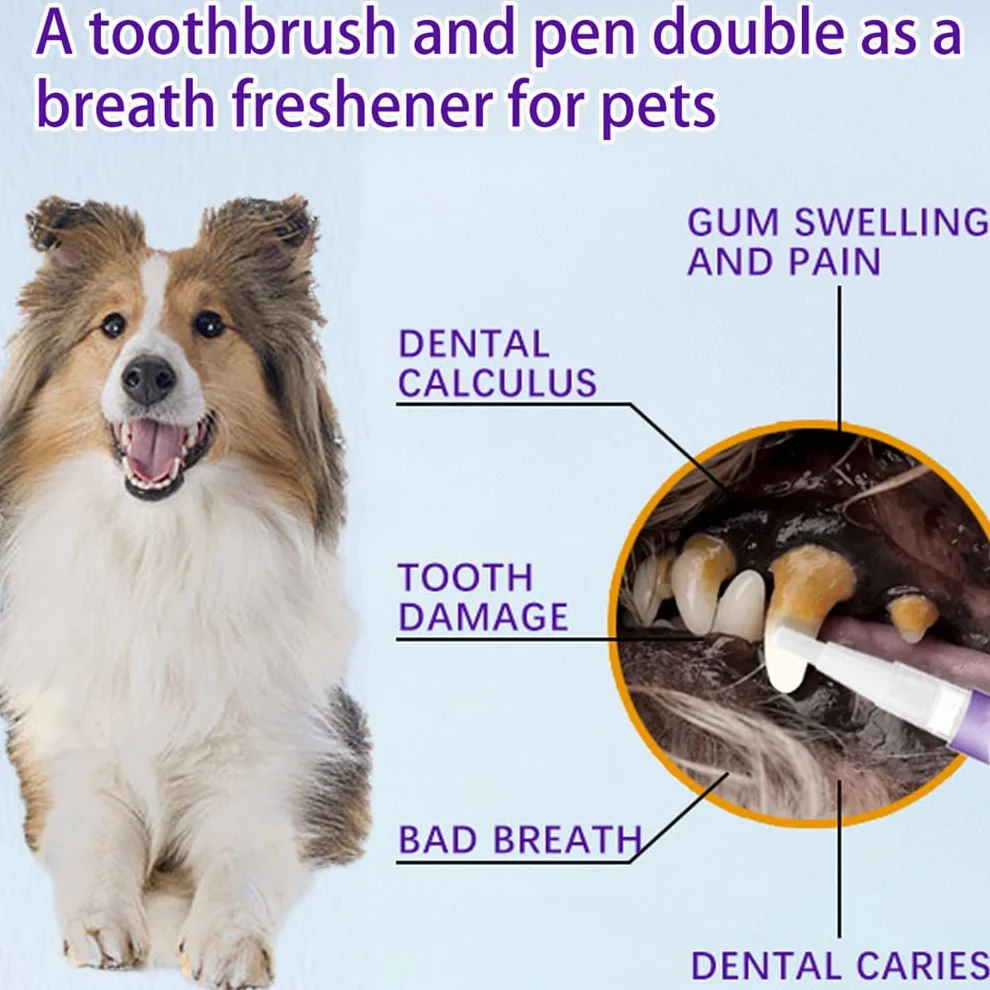 Pet Oral Repair Gel, Advanced Dog Teeth Cleaning Pen Sets With Whitening & Tartar Control Dogs Teeth Cleaning Toothbrush Pens Care Freshens Breath Reduces Easy No-Brushing Oral Care (4 PCS)