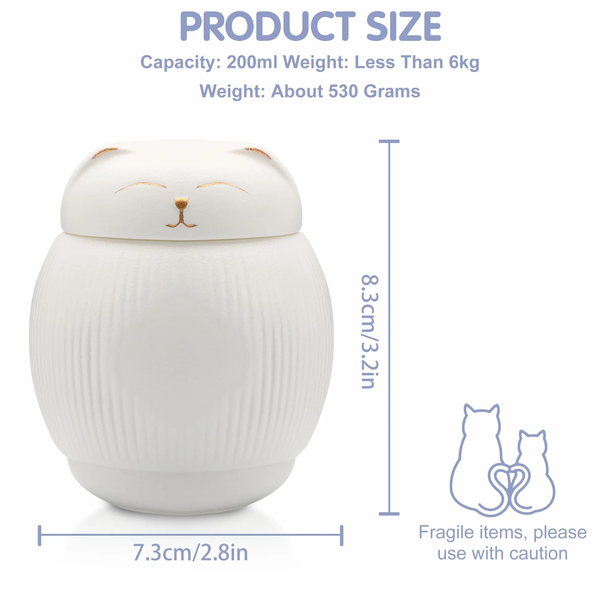 Ceramiczna urna dla kota, urna dla zwierząt, pudełko pamiątkowe dla zwierząt domowych, urna dla kota, na popiół, białe urny dla kotów na popiół (4 kg)