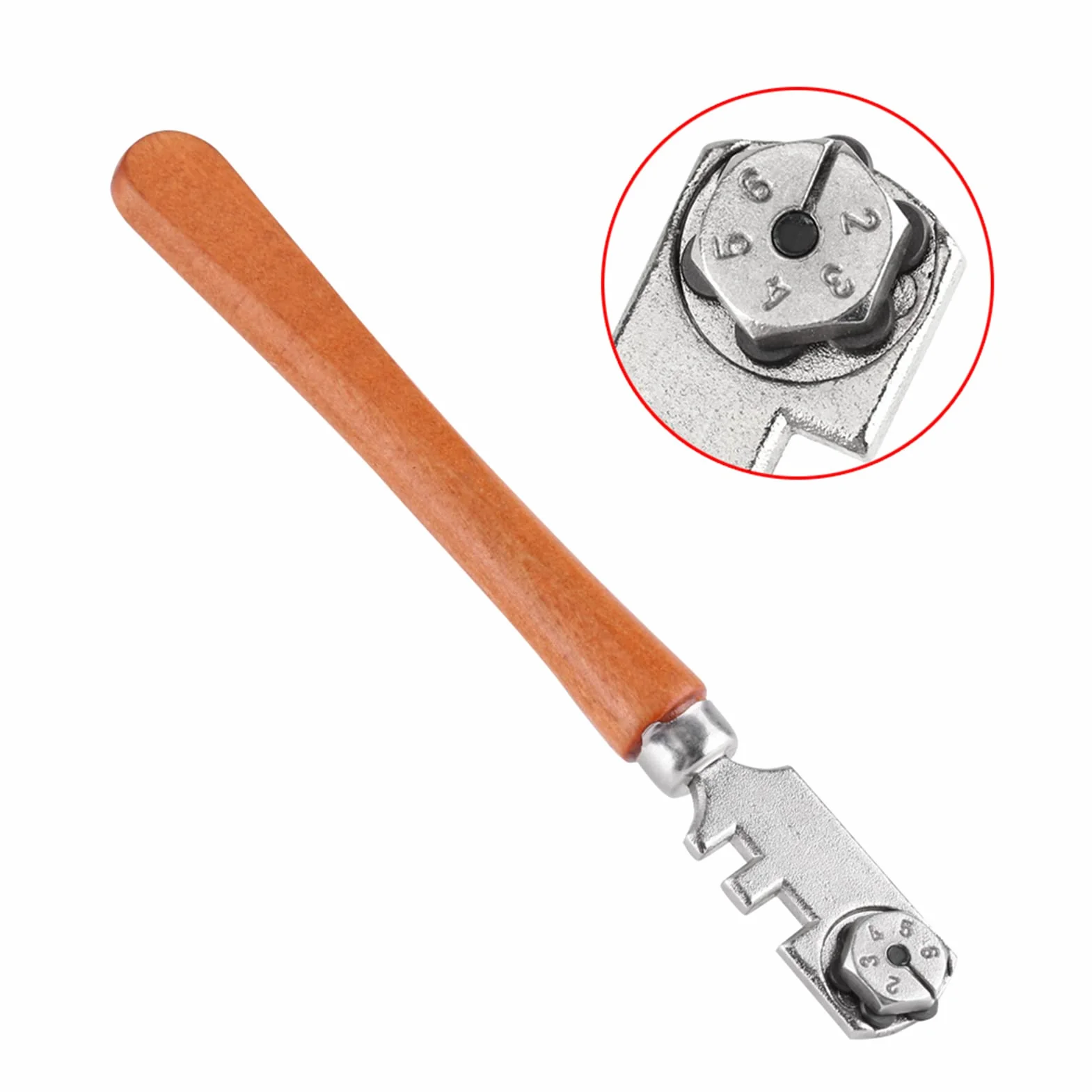Obcinak do szkła z 6 kółkami, drewniana rękojeść, wymienne cięcie z węglików spiekanych, do cięcia szkła od 4 mm do 10 mm