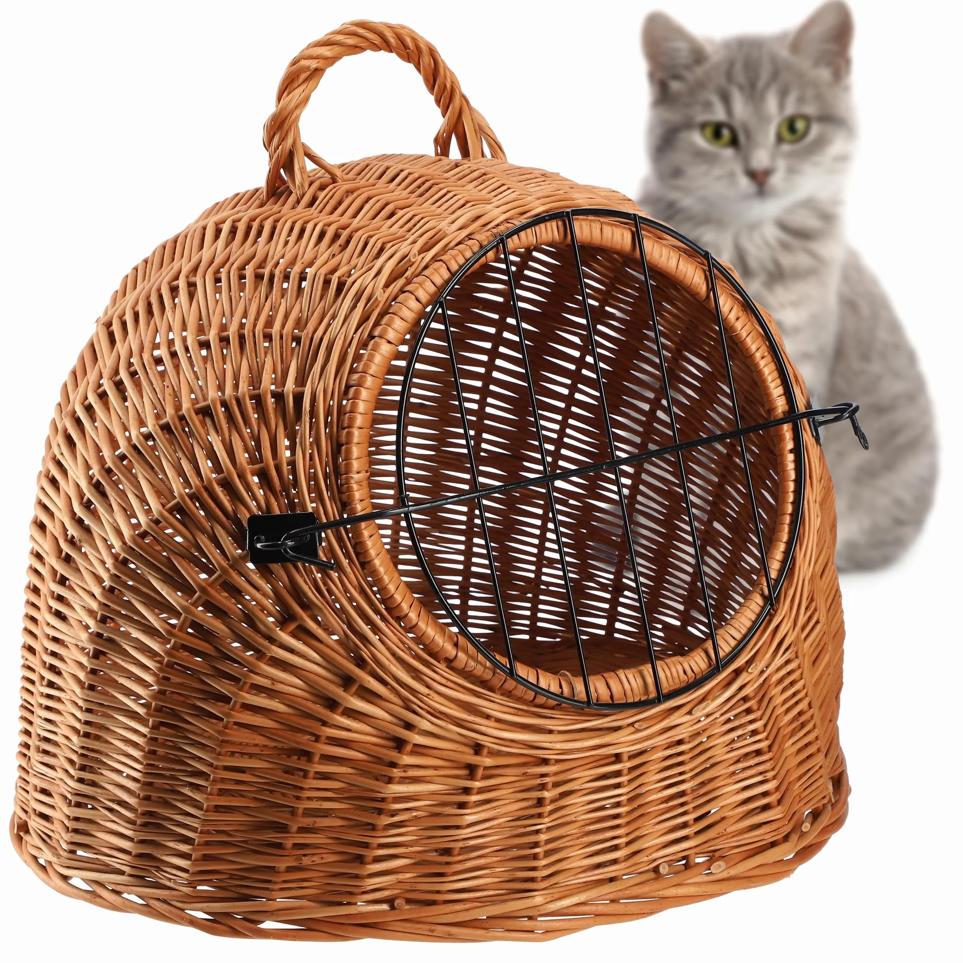 KADAX Transporter wiklinowy dla kota 40x49cm, drzwiczki z zamknięciem, wygodny uchwyt, bezpieczne przewożenie i odpoczynek małych zwierząt w domu i w podróży