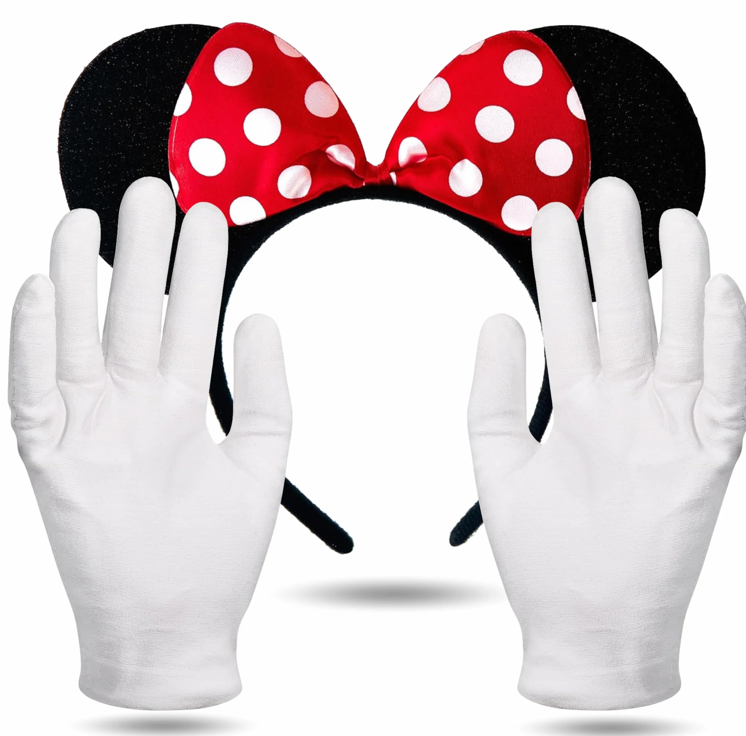 FASCHINFEVER Zestaw 2 par uszu myszki – kostium Myszki Minnie, zestaw z uszami i rękawiczkami dla kobiet na karnawał