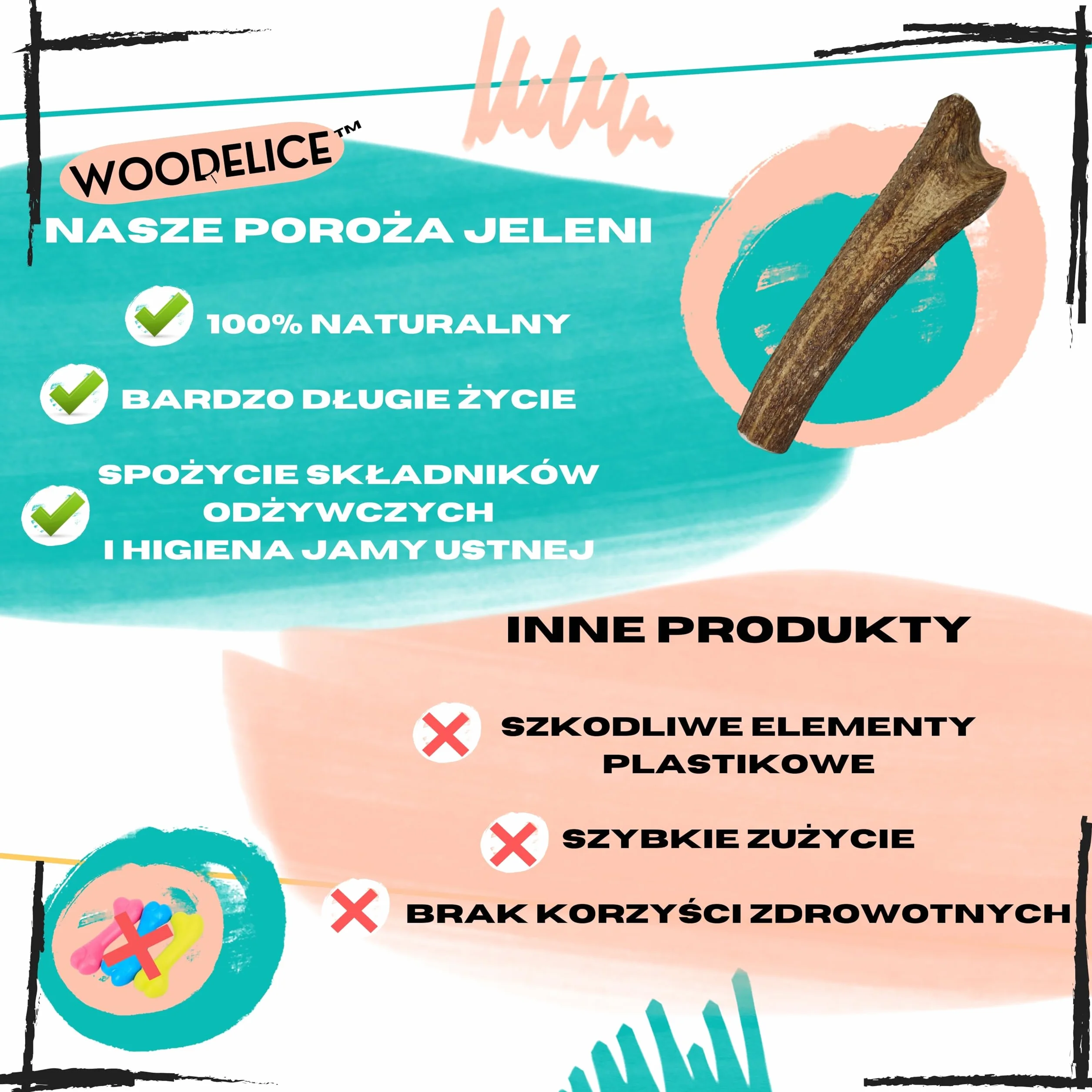 Poroże jelenia dla psa, Rozmiar XS Psy Miniaturowe i Szczenięta, 2 szt | Usuwa kamień nazębny, Źródło minerałów, 100% Naturalny gryzak, Ultra wytrzymały, Bez konserwantów