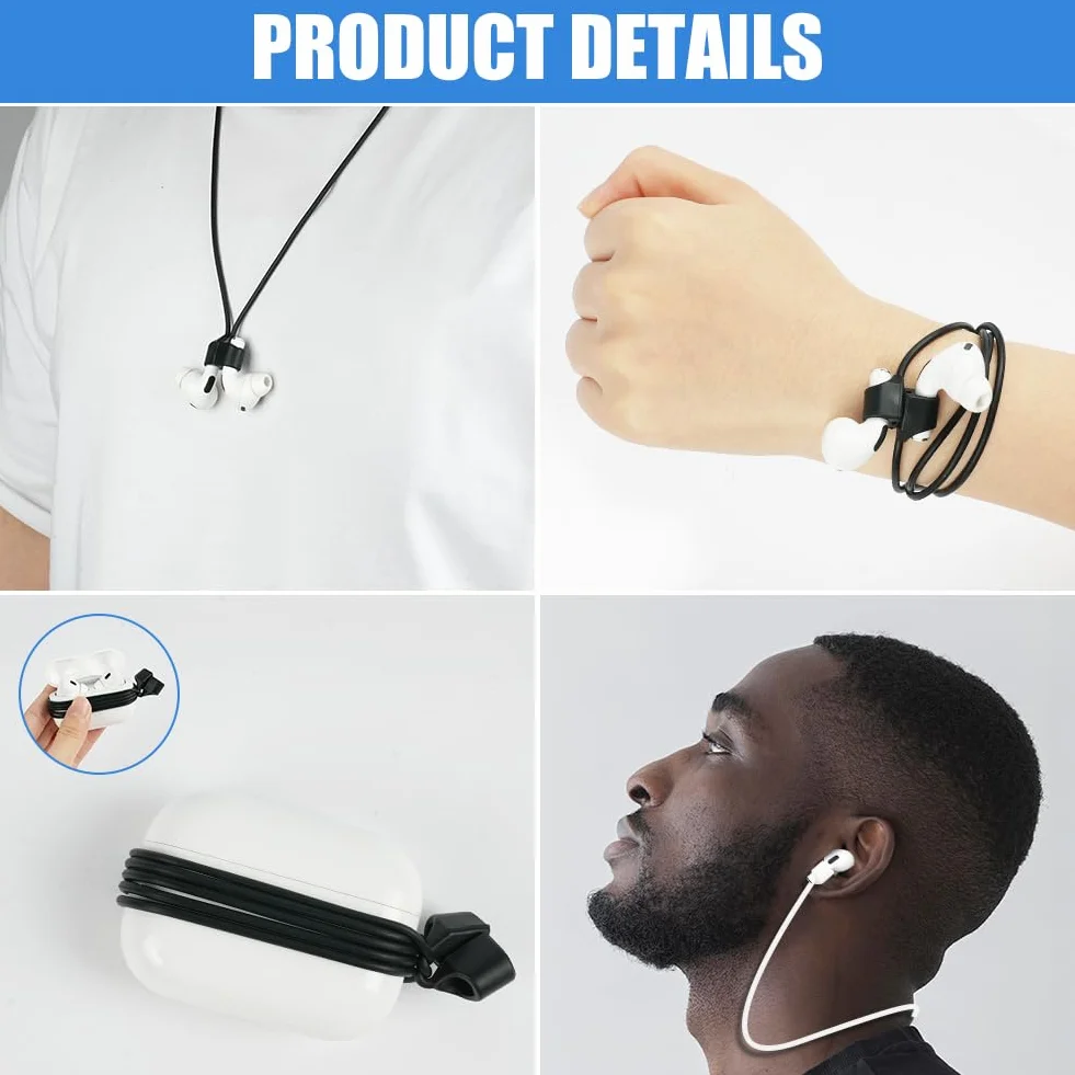 HOTUT magnetyczne paski zapobiegające zgubieniu do słuchawek AirPods, silikonowe, 70 cm, czarno-białe