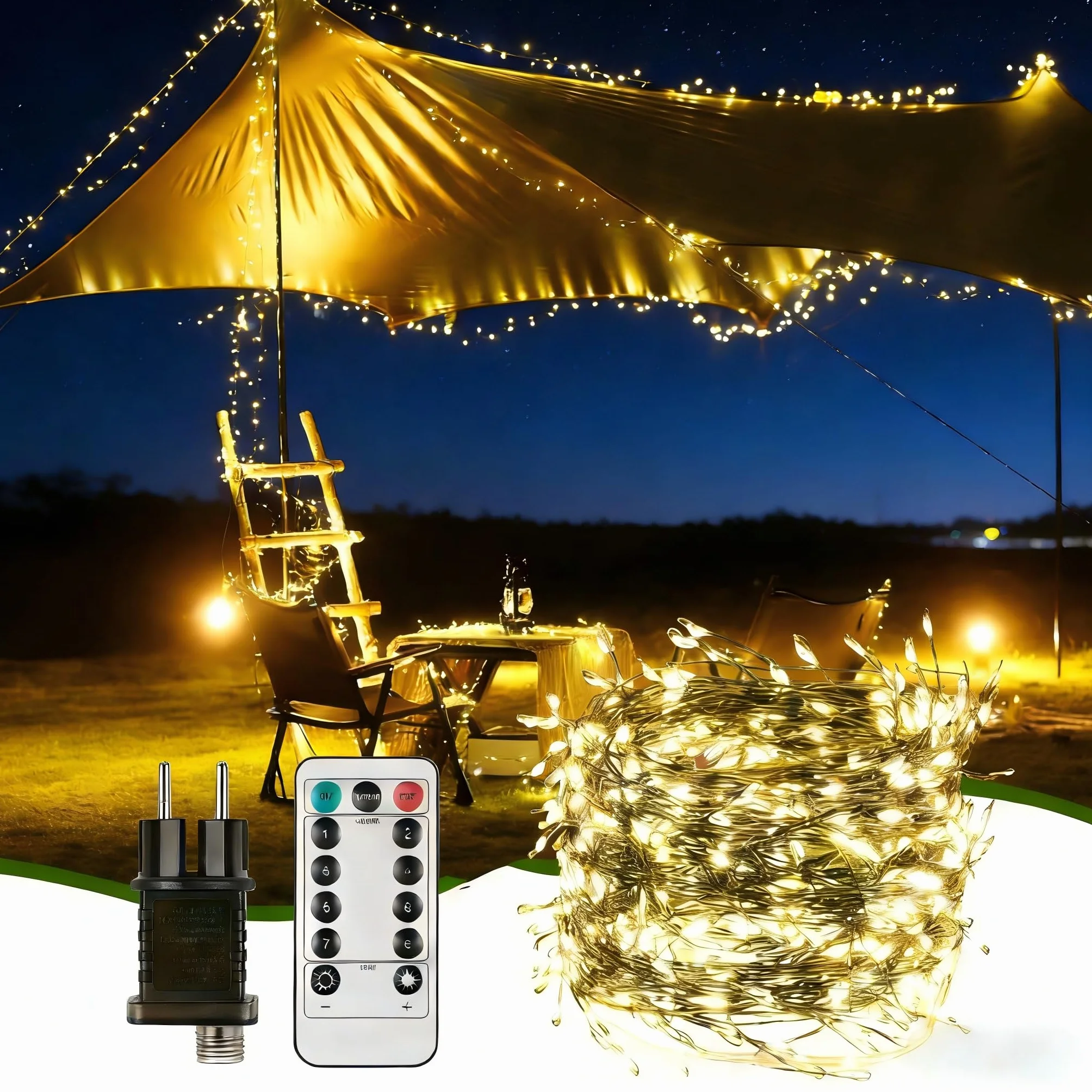 Lampki choinkowe LED 400 diod 20m, ciepłe białe, 8 trybów świecenia, pilot i timer 6h/18h, wodoodporne IP66, lampki Choinkowe Zewnętrzne i Wewnętrzne