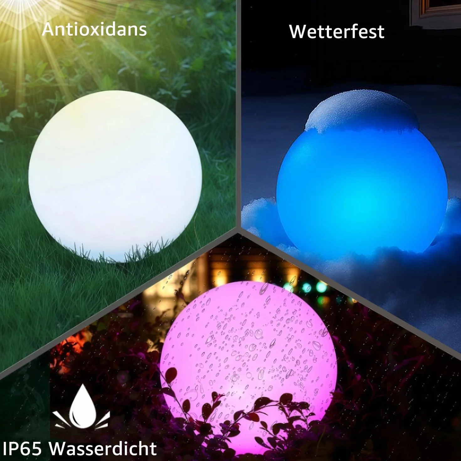 Mr.Go 40cm Wasserdichte Kugelleuchte für Außen, LED Kugel-Lampe Innen, Gartenkugel Aussenlampe Leuchtkugel Stimmungsleuchte mit Farbwechsel, Fernbedienung und 16 Einstellbar RGB Farben