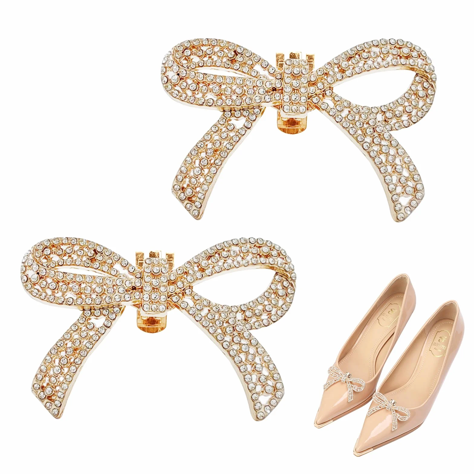 Ylinwtech Rhinestone węzeł klipsy do butów, klips do butów, zdejmowany klips do butów, spinki do butów ślubnych, dla kobiet, na wesele, studniówkę, 4x6,5x2 cm, Metal, Kryształ diamentowy