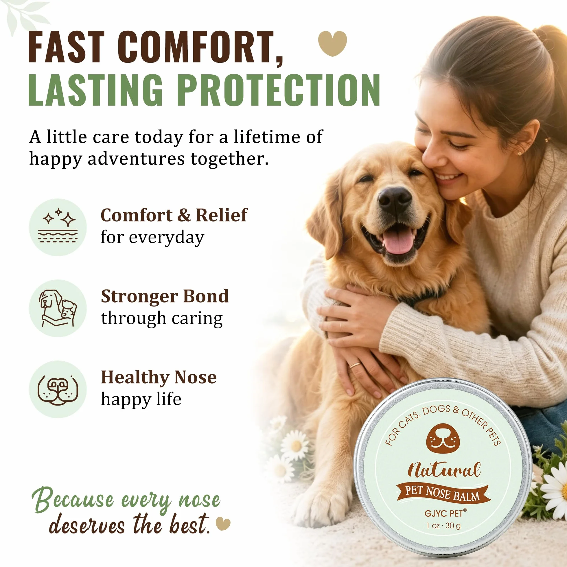 Natural Snout Soother Balsam do Nosa dla Psów – 30 g, Nawilżający Balsam na Suchy i Popękany Nos, Naturalna Krem do Nosa dla Psów i Kotów