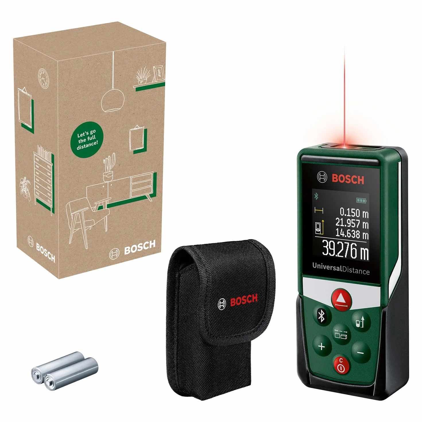 Bosch Dalmierz laserowy UniversalDistance 50 C (precyzyjny pomiar odległości w zakresie do 50 m, komunikacja przez Bluetooth, funkcje pomiarowe, opakowanie kartonowe E-Commerce)