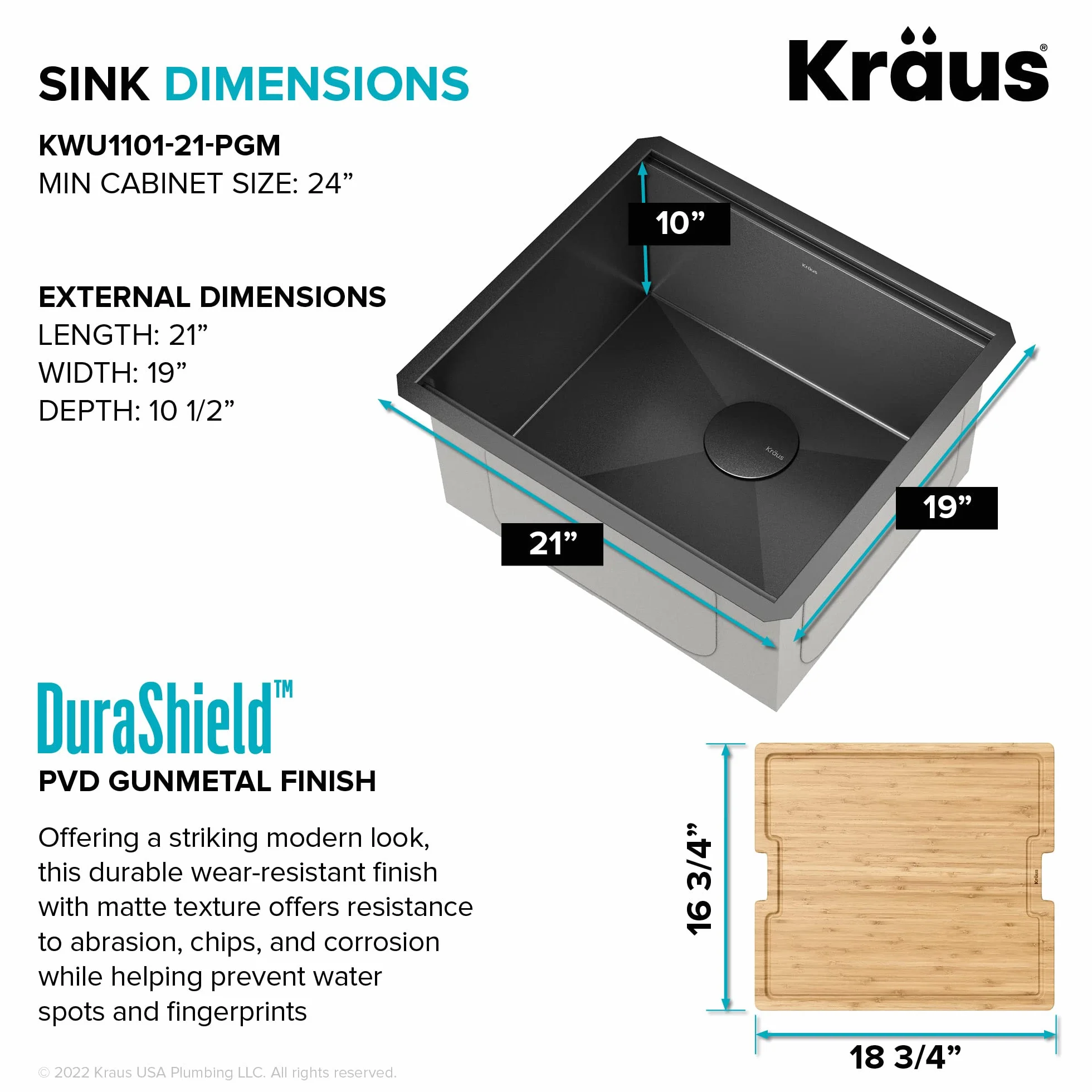 Kraus Kore 53.3 cm stacja robocza zlewozmywak kuchenny stal nierdzewna 16 Gauge