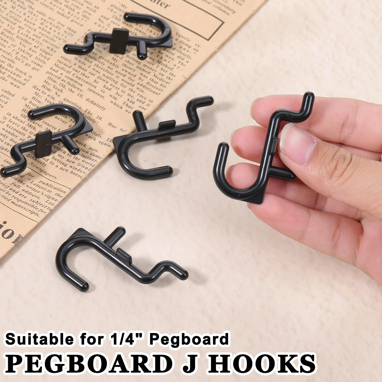 Czarne haczyki do tablic pegboardowych, 1/10.2 cm plastikowe haczyki do pegboardów, haczyki J do ekspozycji ściennej, asortyment haczyków do wieszania narzędzi, biżuterii, naszyjników, kluczy