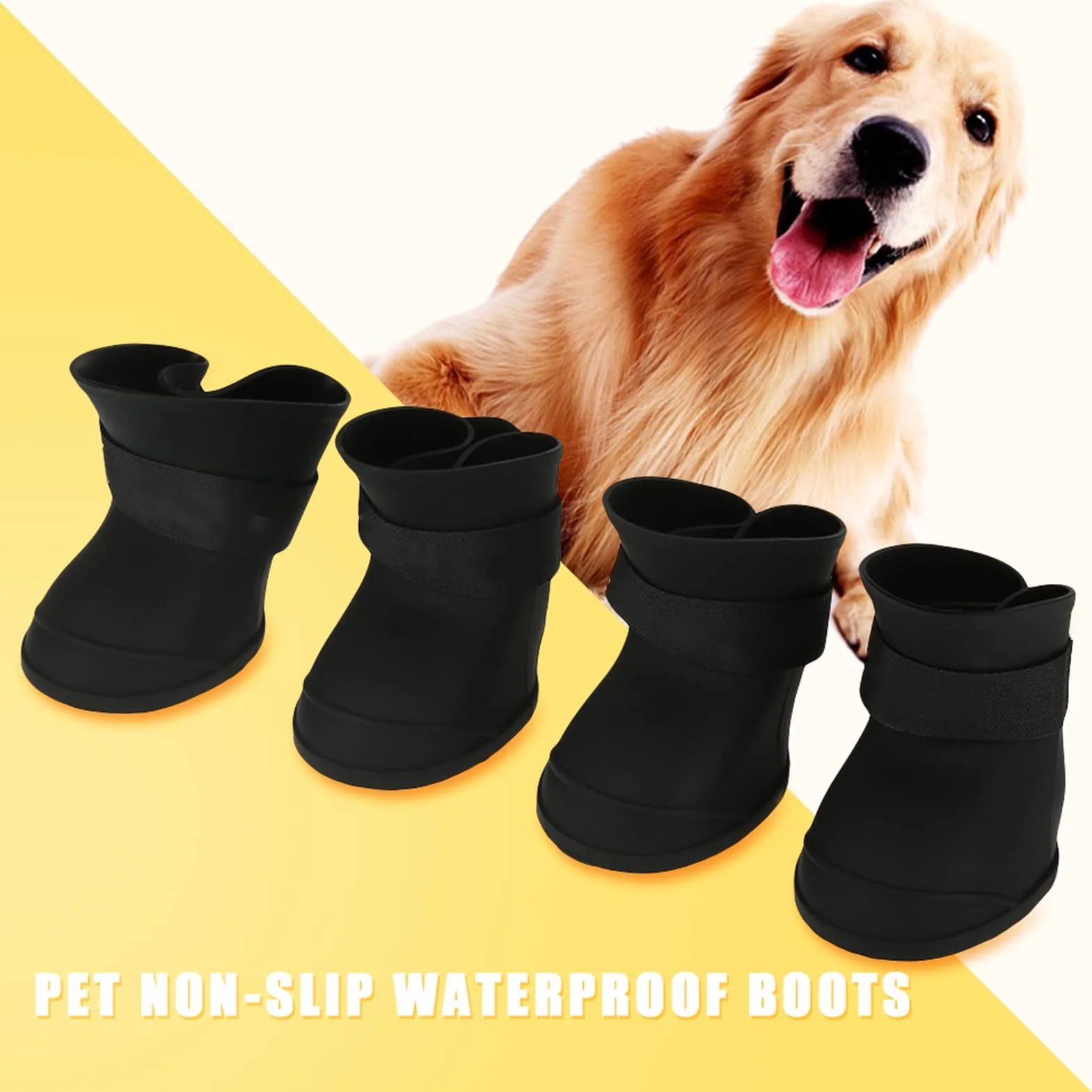 Ejoyous Buty dla psa, wodoodporne, zestaw 4 sztuk, buty dla psa, antypoślizgowe, silikonowe, ochrona przed wiatrem, z zapięciem na , tekstura odcisku stopy, rozmiar XL, czarne