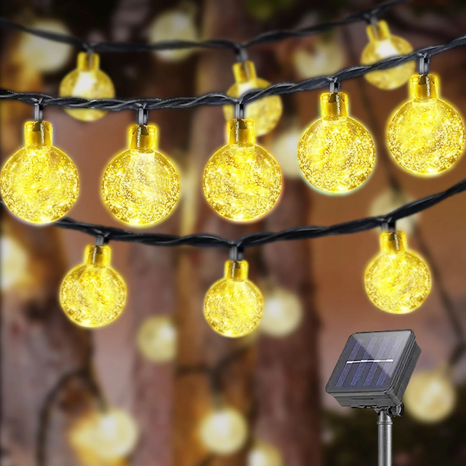 LQWELL® Słoneczne wróżki do ogrodu na zewnątrz, słoneczne łańcuchy świetlne Kryształowe kule 30LED 8 M 26FT IP44 8 trybów Wróżki do ogrodu na patio (Ciepła biel)