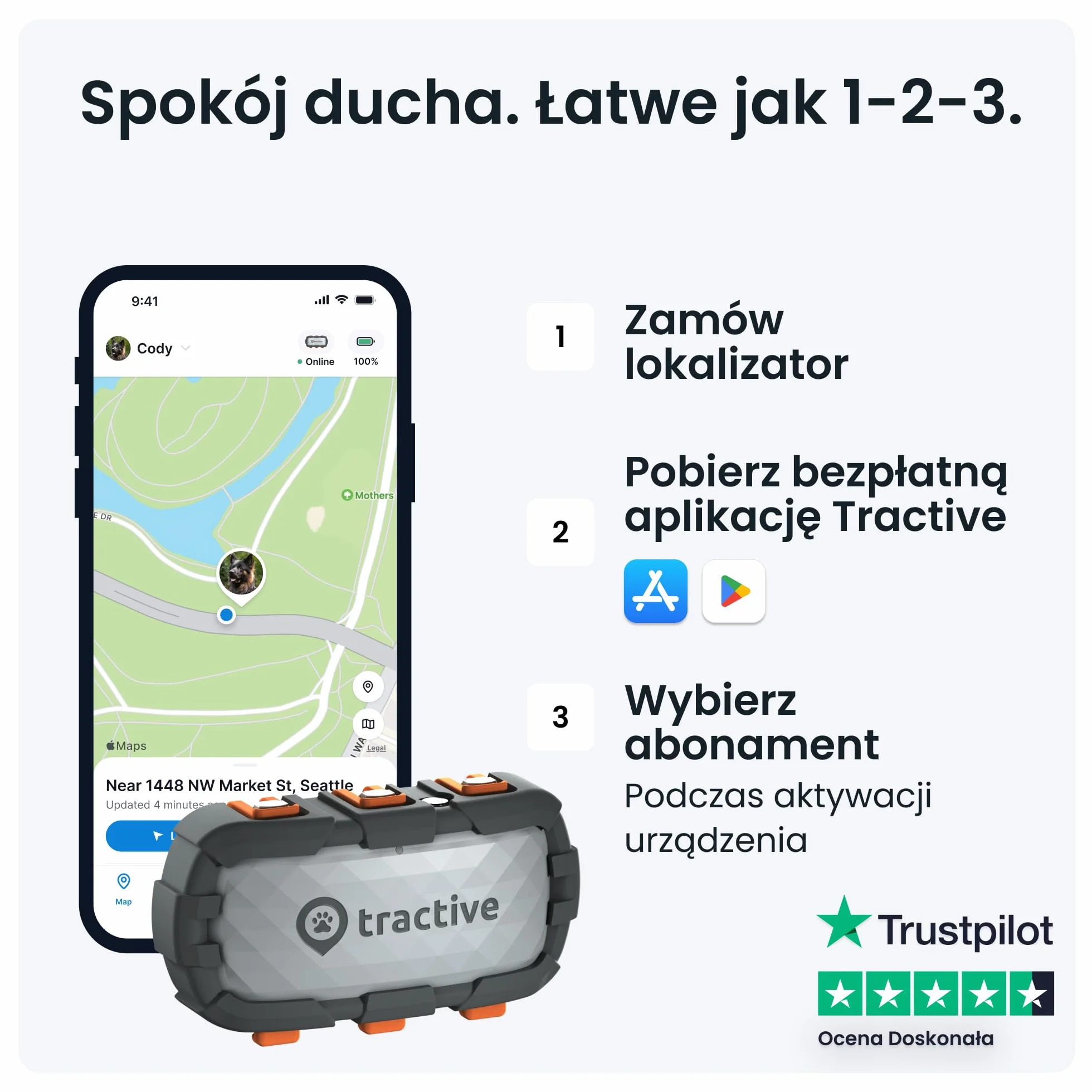Tractive GPS XL Adventure — Lokalizator dla psa, Obudowa z włókna szklanego odporna na ugryzienia, Do miesiąca działania baterii, Śledzenie pozycji w czasie rzeczywistym na całym świecie
