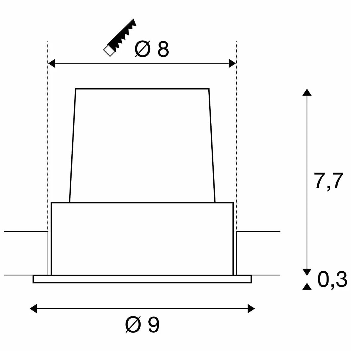 Wpuszczana lampa sufitowa SLV H-LIGHT 3 / oświetlenie ścian, ścieżek, wejść, zewnętrzny spot LED, wpuszczana lampa outdoor, / 2700K 11W 540lm czarna ściemnialna 20 stopni