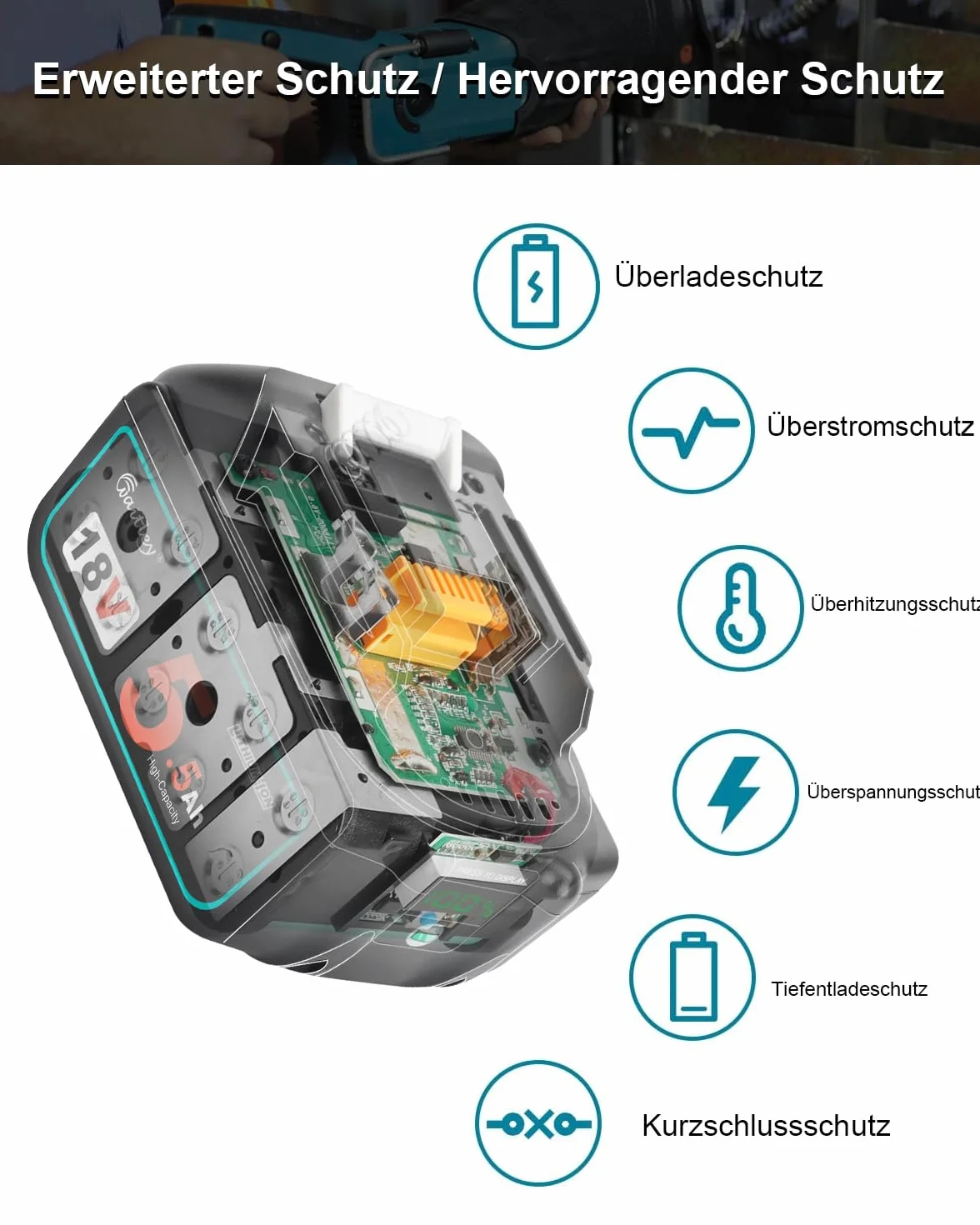 Waitley 5500 mAh akumulator zamienny do akumulatora Makita 18 V BL1850 BL1860B BL1840 BL1830 BL1820B BL1815 – kompatybilny z elektronarzędziami Makita 18 V