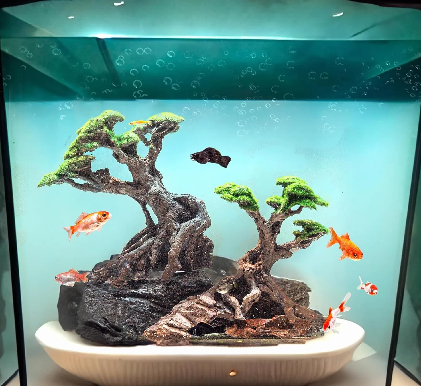 Novelsite Dekoracja akwarium Drzewa bonsai sztuczny mech skały akwariowe Aquascaping piaskowiec złota rybka Betta akcesoria