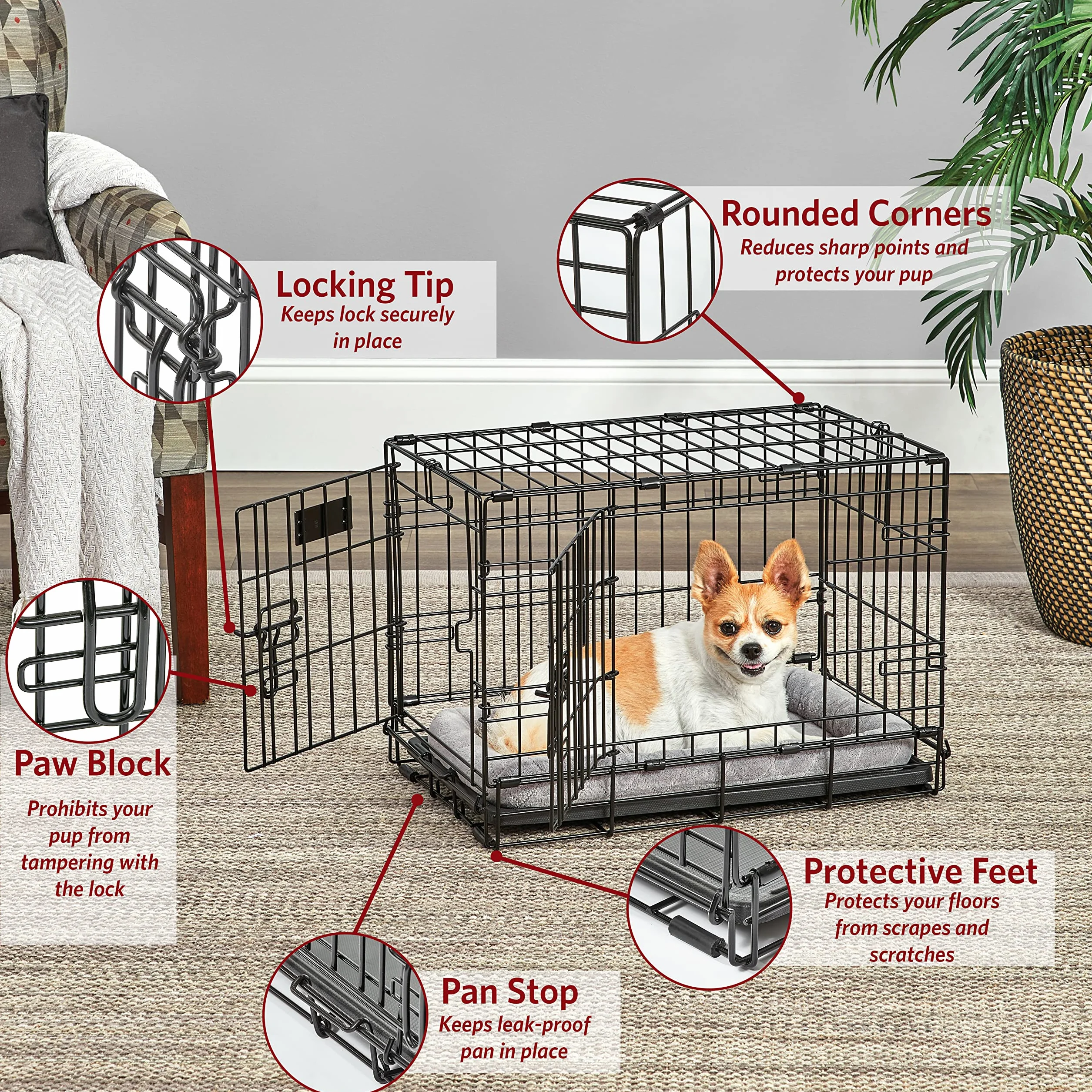 MidWest Homes for Pets XS LifeStages Double Door 22-Inch Folding Dog Crate, Enhanced Security, Includes Leak-Proof Pan, Divider Panel, Handle, Rubber Feet