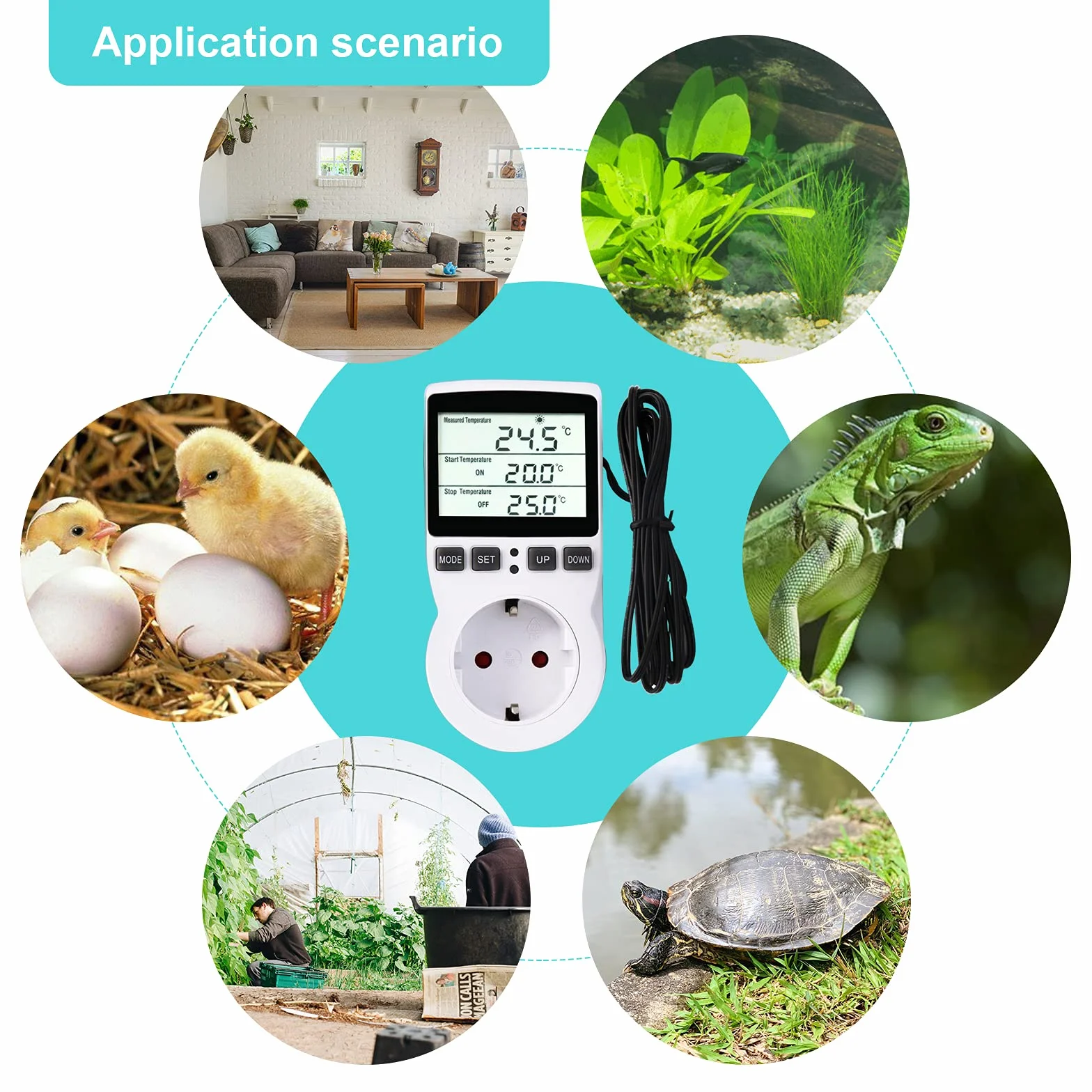 RUIZHI Cyfrowy regulator temperatury Termostat Terrarium z timerem i sondą chłodzącą do lodówki, akwarium, inkubator gadów (EU
