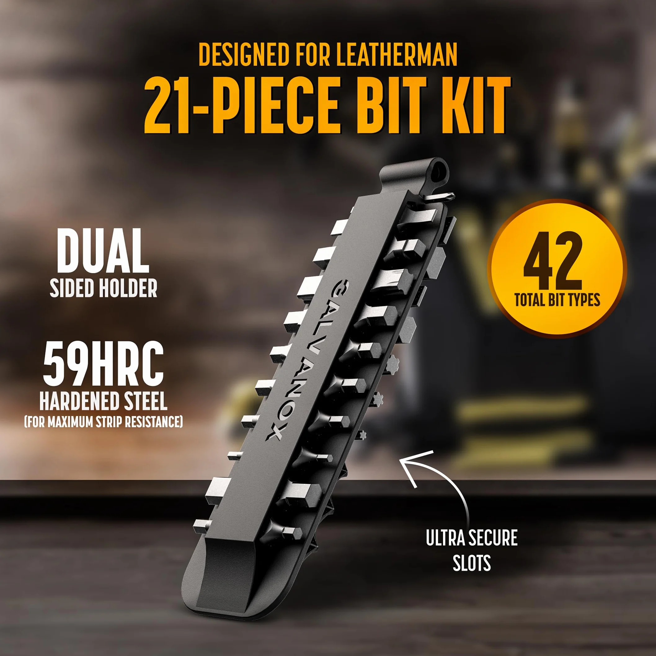 Galvanox Zestaw Bitów Płaski 21 szt. Hartowana Stal S2 59-HRC Do Śrubokrętów Leatherman