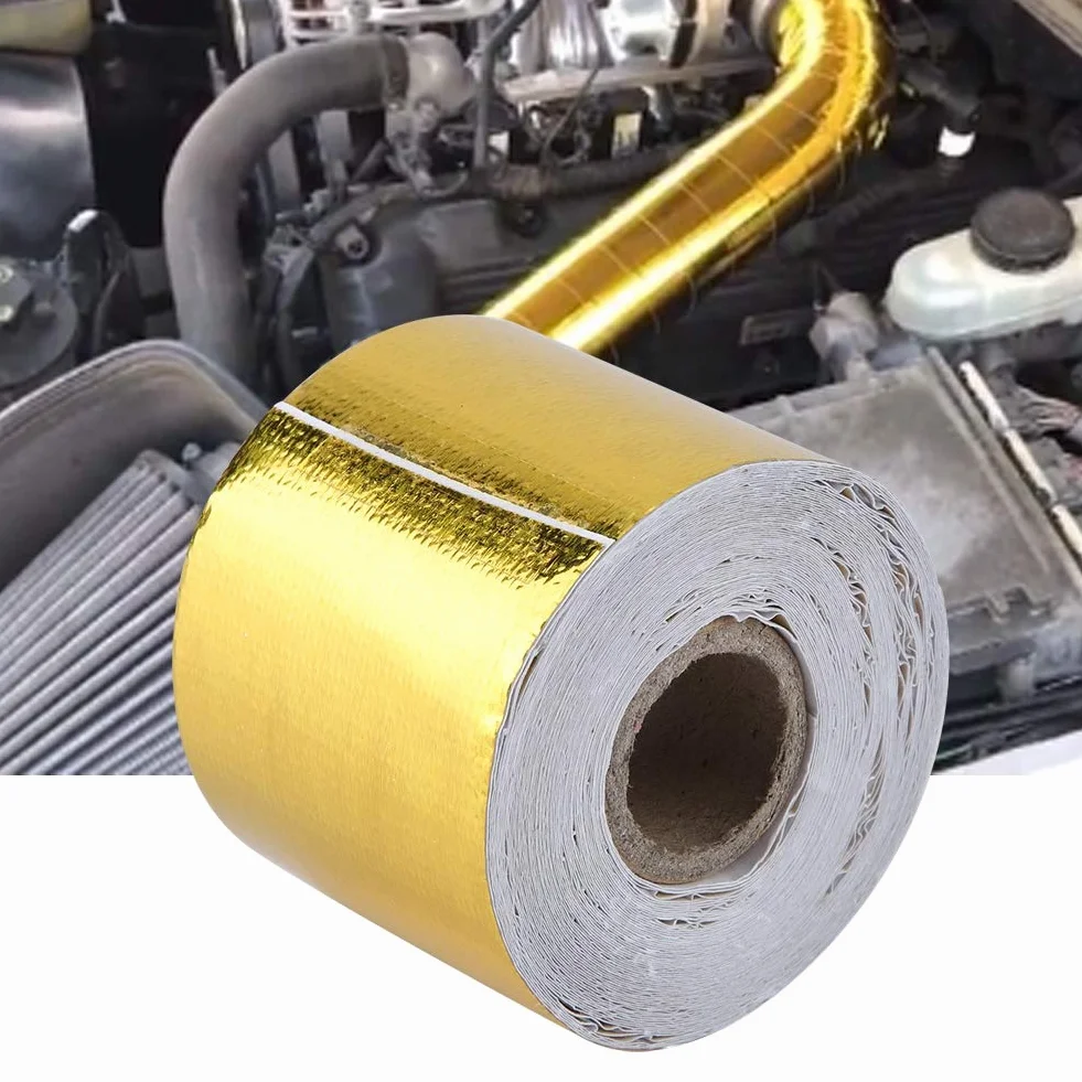 Taśma klejąca, osłona termiczna samochodu Taśma z folii aluminiowej 1 rolka Obróbka powierzchni z folii aluminiowej, wytrzymuje długotrwałe wysokie temperatury (złota) (10 M * 5 cm)