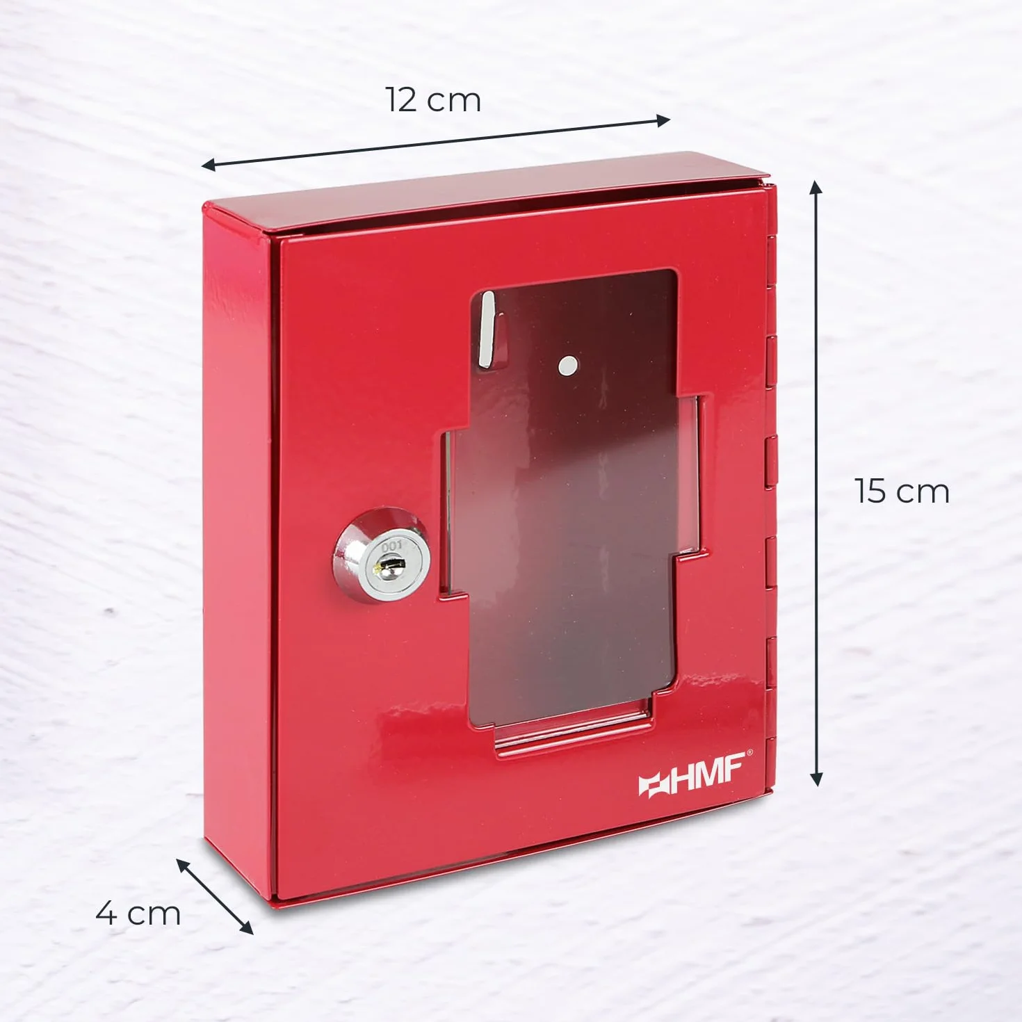 HMF 1021-03 skrzynka na klucze awaryjne z młotkiem do łamania szkła 15x12x4 cm RAL 3002