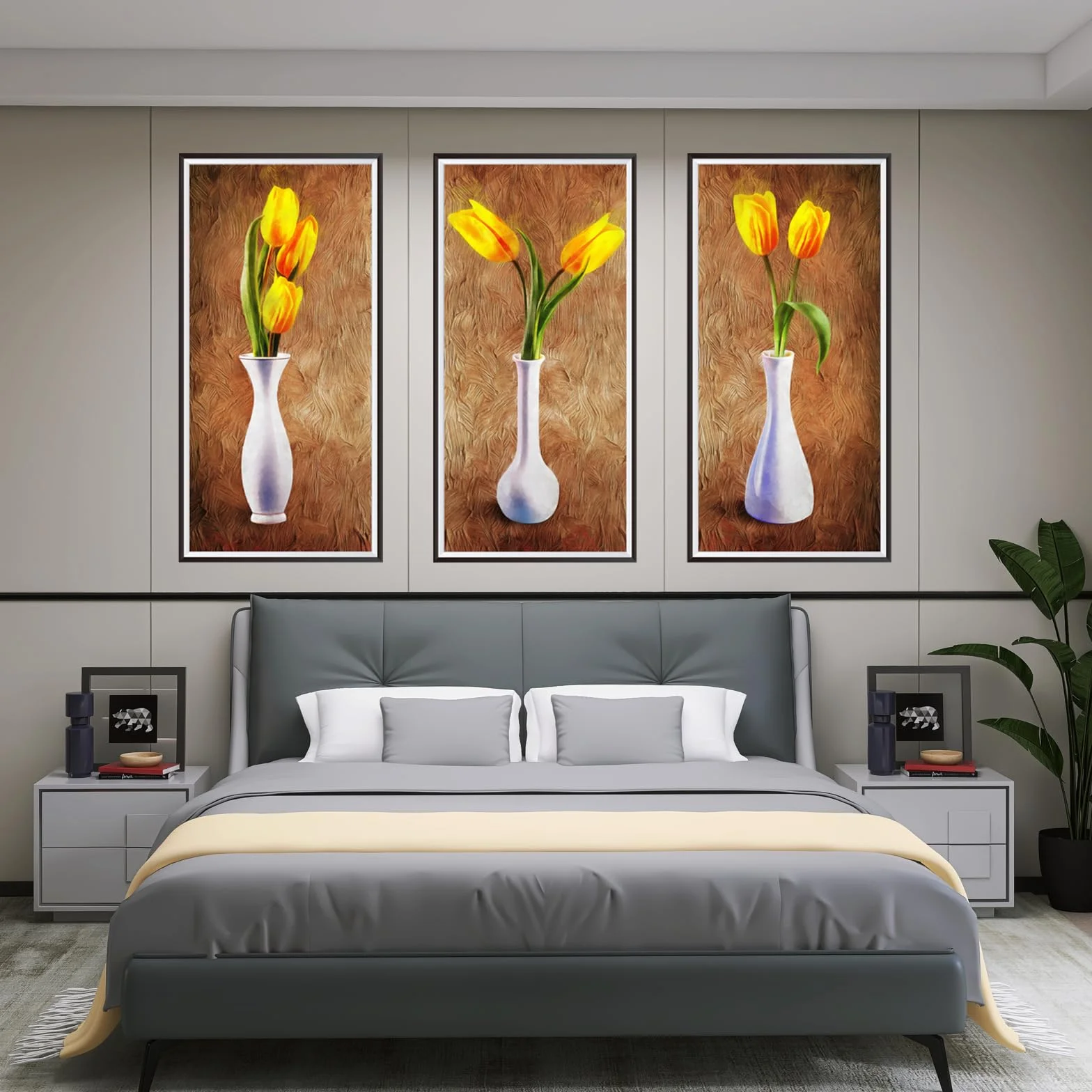 3 sztuki tatuaży ścienne do salonu, wazony 3D, naklejki do ścian, wazon, tulipany, zielone rośliny, dekoracja ścienna (30 x 60 cm)