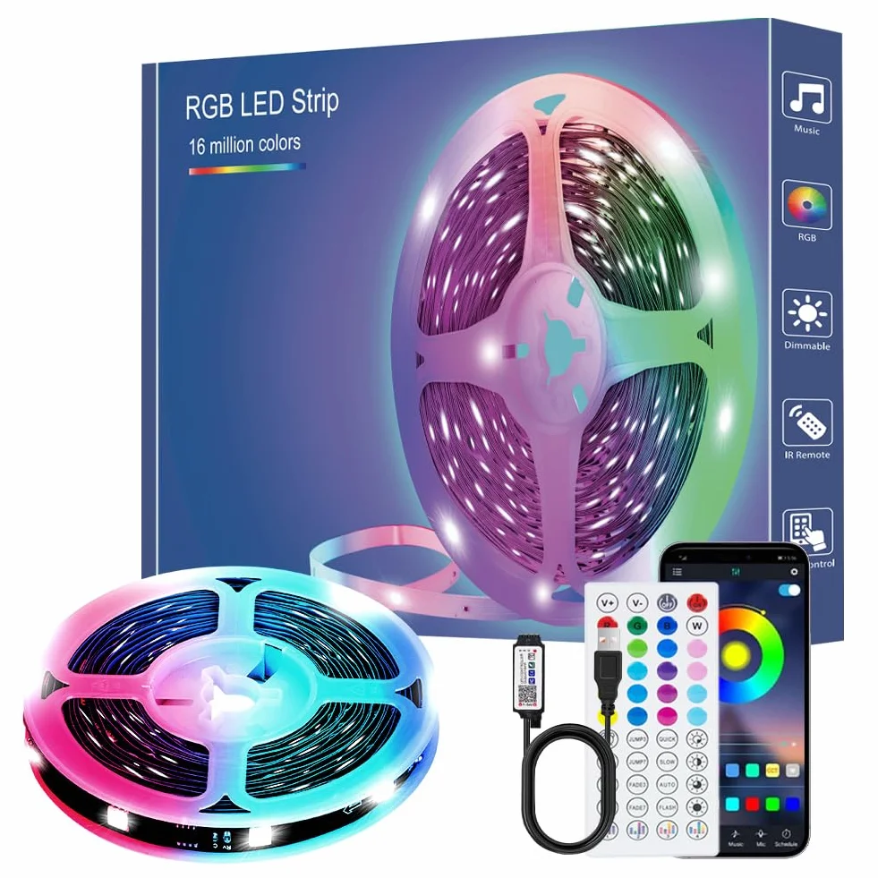 TV LED Podświetlenia 2M, Bluetooth APP Control, Music Sync Color Changing, wrażliwy Mic, Timing Function, USB Powered, Taśma LED do dekoracji kuchni w sypialni TV