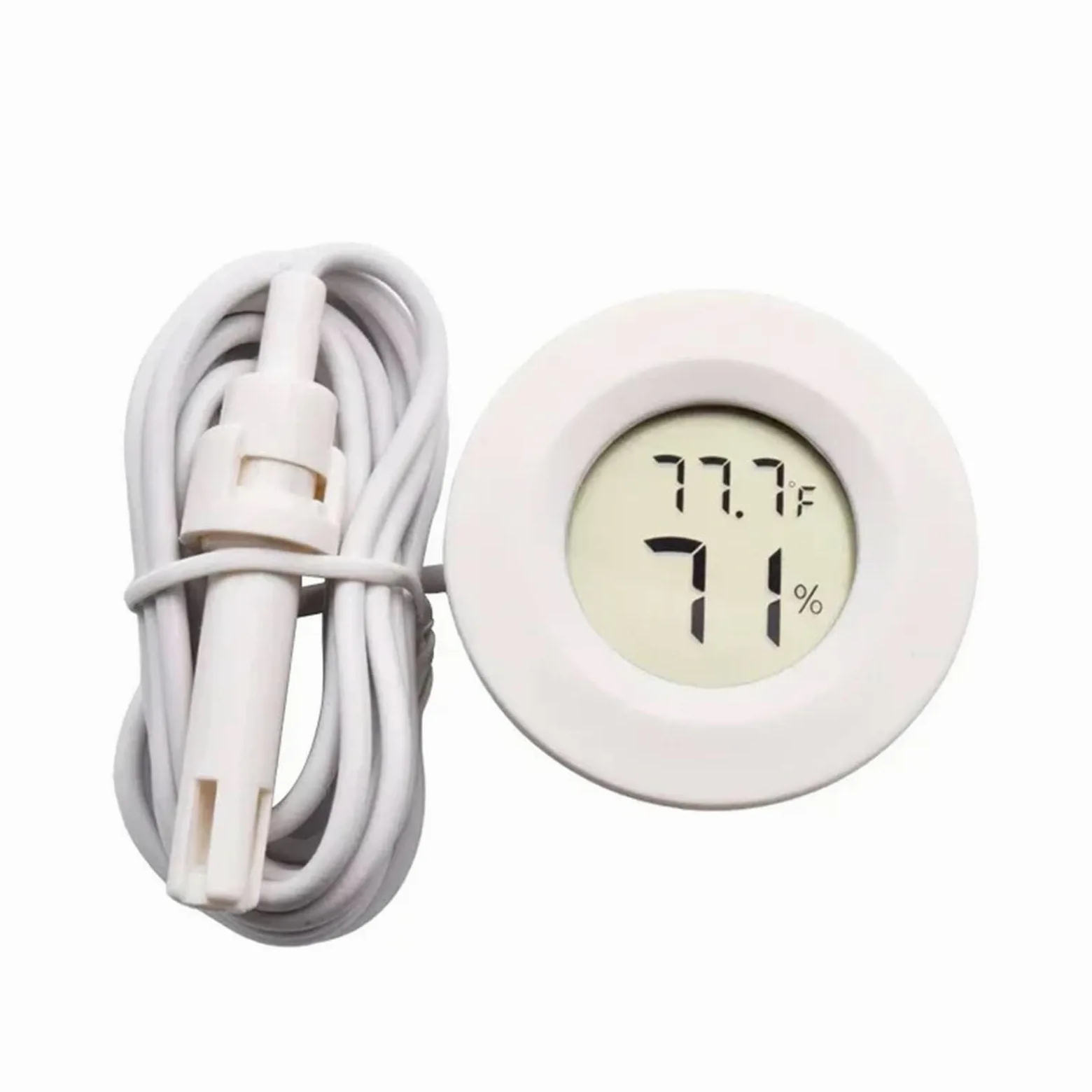 Cyfrowy termometr LCD, higrometr, inkubator do akwarium, temperatura, wilgotność powietrza, czujnik sondy (kolor: biały z kablem)